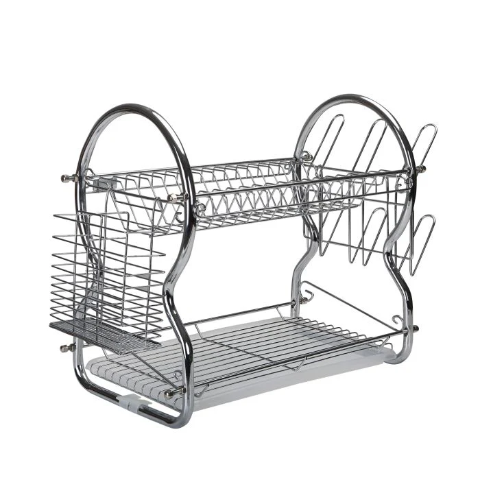 2 -Tier Stainless Steel Dish Drainer Rack - Utensil Holder, Drying Rack, with Plastic Trays & Organization Shelf - Compact, Durable & Easy to Assemble - Image 3
