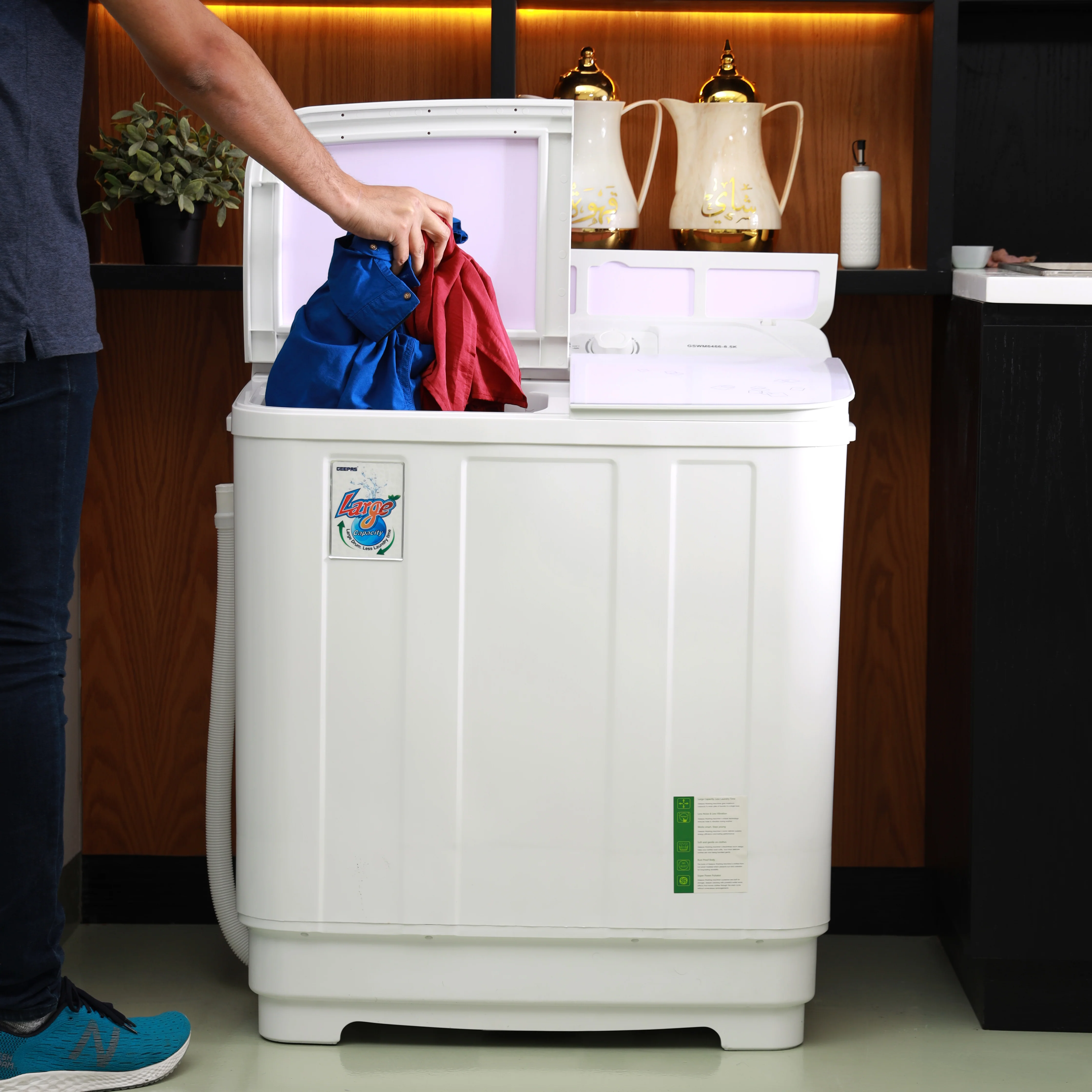 Geepas GSWM6466 Semi Automatic Washing Machine | 8.5kg Wash Capacity  | 7kg Spin Capacity | 400W Powerful Motor | Transparent Glass Cover |  Low Noise Operation - Image 2