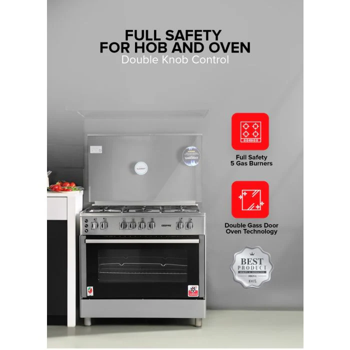 Geepas GCR9077FTCST 90x60 Cooking Range | 5 Gas Burners, Italian Sabaf Triple Burner, Rotisserie, Turbofan, Full Safety | Stainless Steel | Made in Turkey| 1 Year Warranty - Image 7