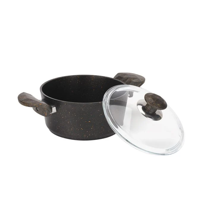 Chef Mark Granite Coated Cookware Set, 9 Pieces, RF10268 | Premium-Quality Aluminium | Tempered Glass Lid | Heavy-Duty Bakelite Handles | Compatible with all Types of Gas - Image 4