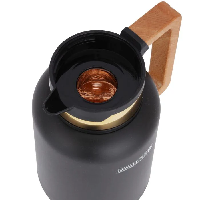 Double Wall Vacuum Jug with Wooden Handle, 1L, RF10172 | Thermal Insulated Airpot | Keep Drinks Hot/ Cold | Asbestos-Free Pink Glass Inner | Portable & Leak Proof Thermal Flask - Image 3