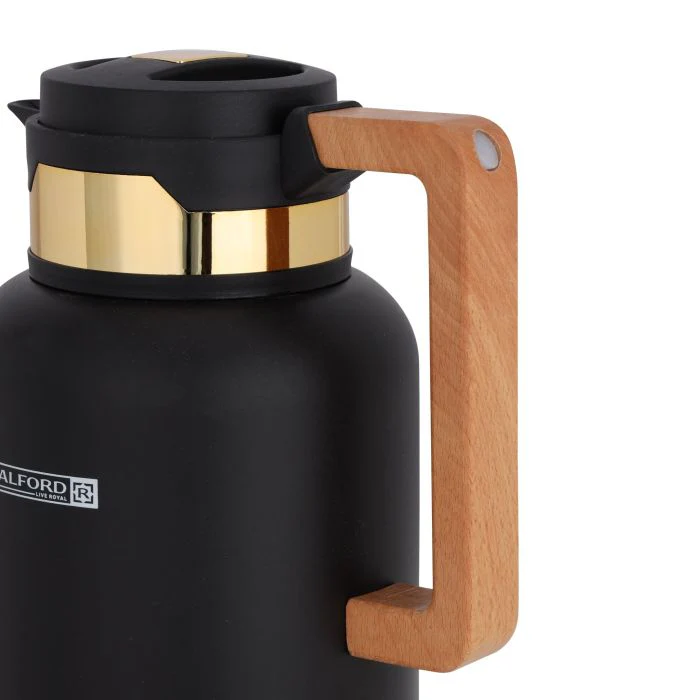 Double Wall Vacuum Jug with Wooden Handle, 1L, RF10172 | Thermal Insulated Airpot | Keep Drinks Hot/ Cold | Asbestos-Free Pink Glass Inner | Portable & Leak Proof Thermal Flask - Image 4