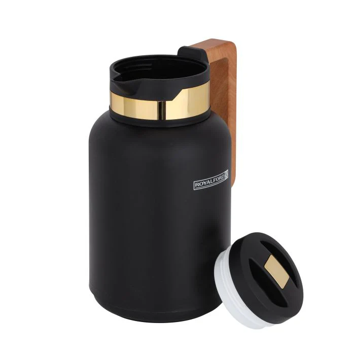 Double Wall Vacuum Jug with Wooden Handle, 1L, RF10172 | Thermal Insulated Airpot | Keep Drinks Hot/ Cold | Asbestos-Free Pink Glass Inner | Portable & Leak Proof Thermal Flask - Image 5