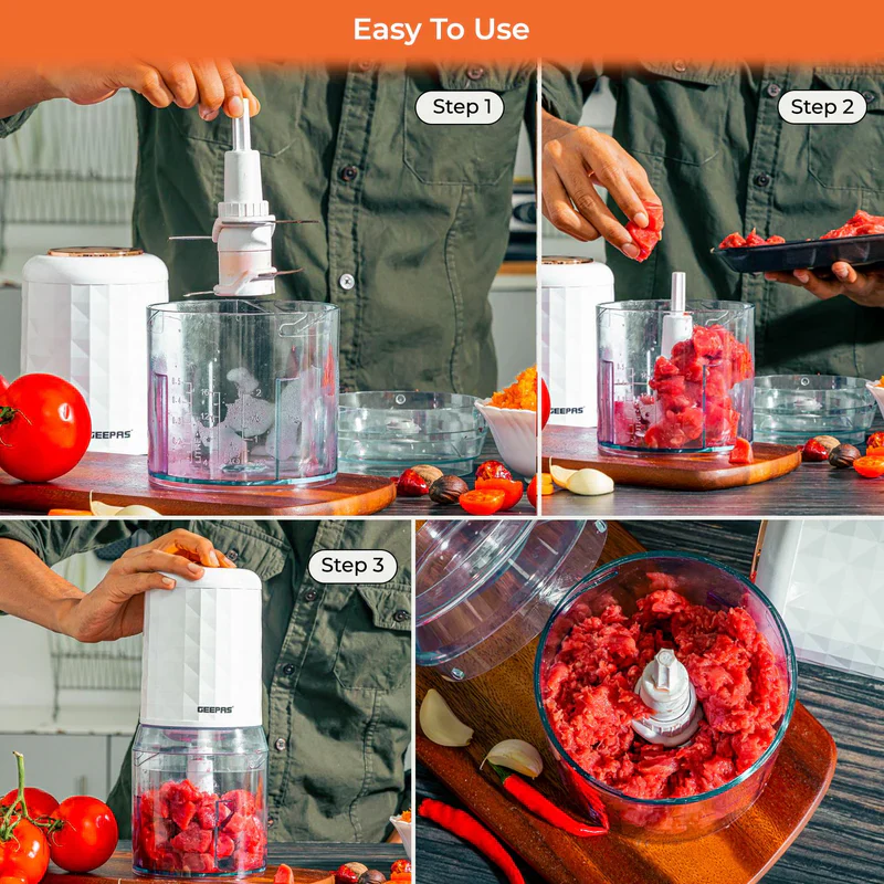 Geepas Multi Chopper GMC42012 | 500W| 0.5L Capacity Bowl |Stainless Steel Blades |Mincing Function| Coarse and Fine |Suitable for Vegetables, Fruits Etc/2 Year Warranty - Image 4