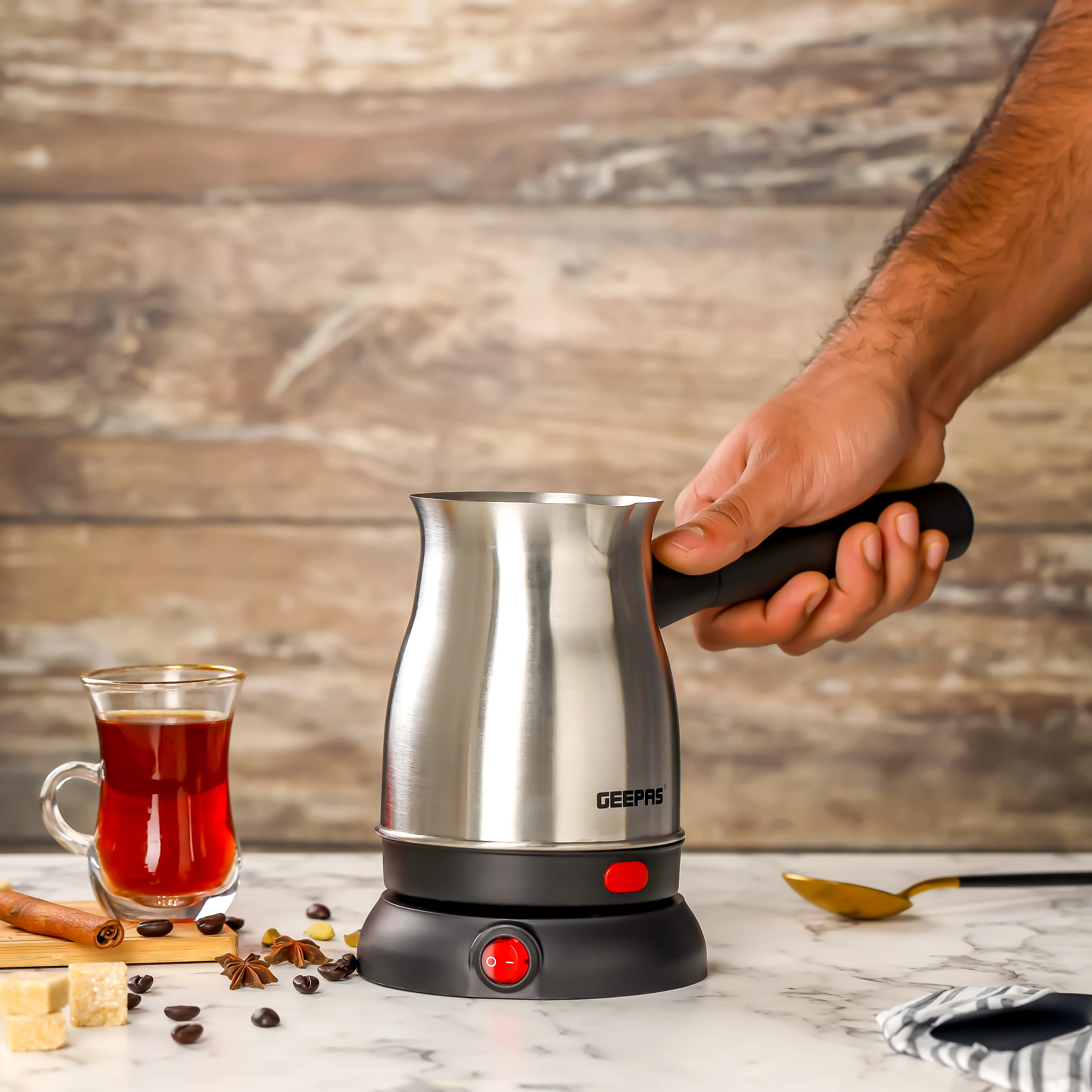 Geepas Electric Turkish Coffee Maker GK38050 - 0.8L| Stainless Steel | 800W| 360° Rotation | Non-Automatic Cut-Off| Perfect for Boiling Water, Milk Etc|2 Years Warranty - Image 3
