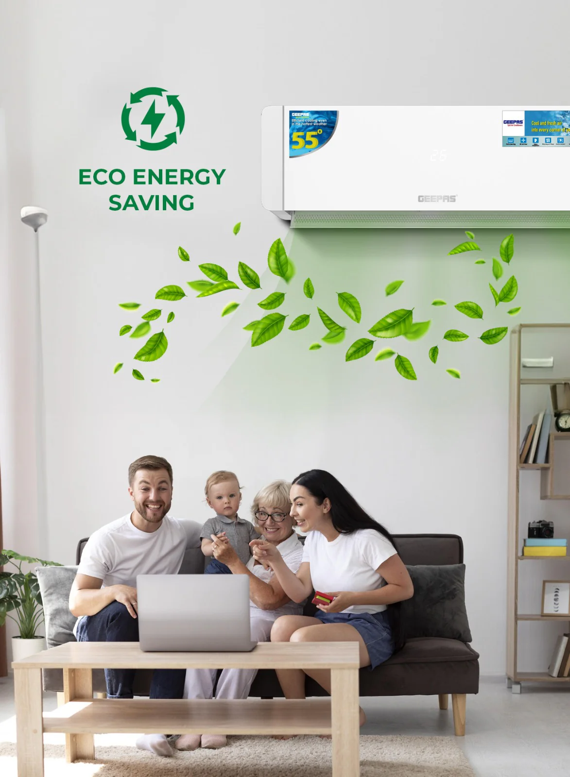 Geepas 1.5 Ton Smart Split Air Conditioner GACS1825CUE | 18500 BTU Cooling | Wi-Fi Control| LED Display| 4D Air Flow| Golden Fin| Self-Cleaning|  & 5-Year Warranty - Image 4