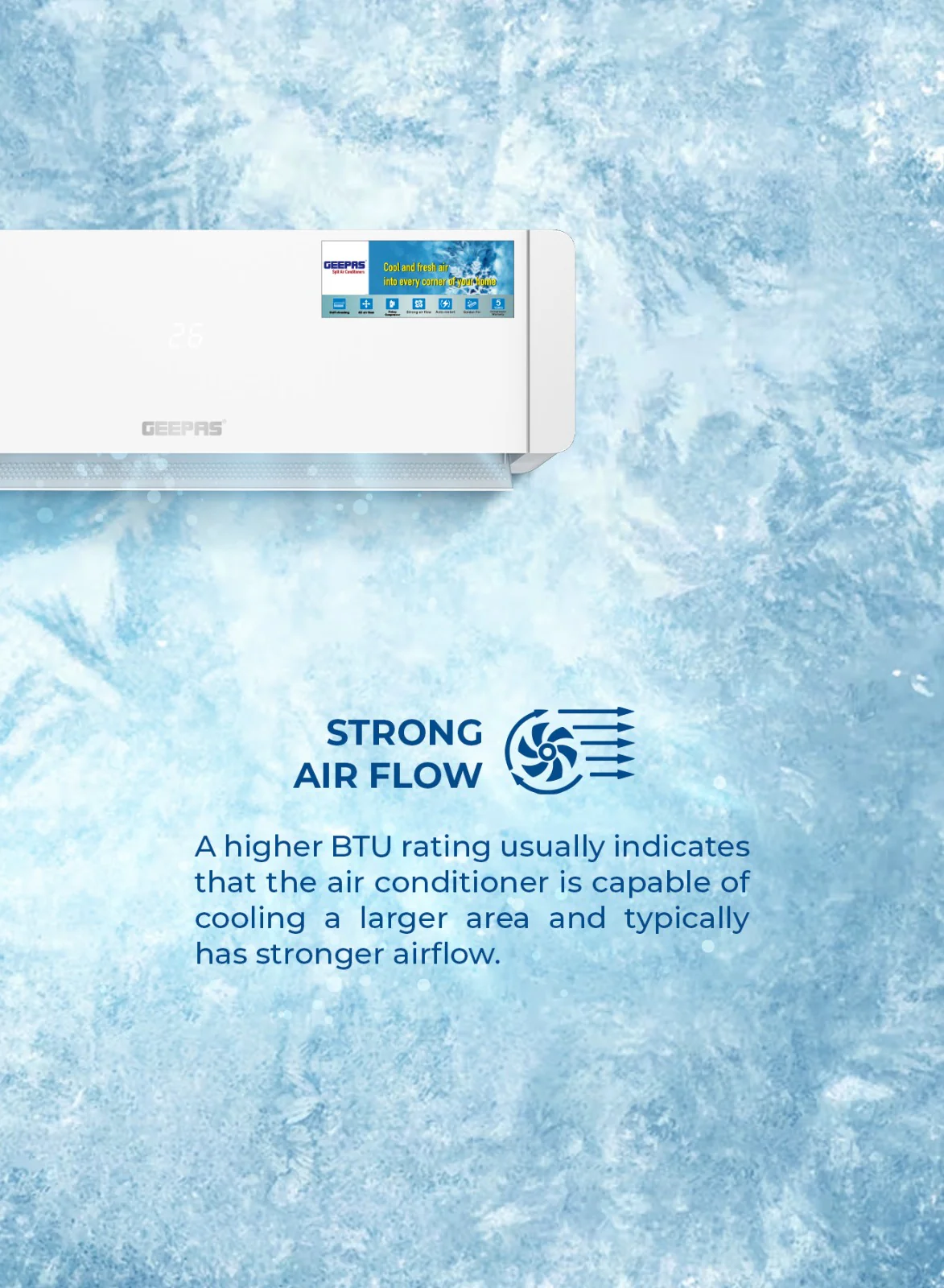 Geepas 1.5 Ton Smart Split Air Conditioner GACS1825CUE | 18500 BTU Cooling | Wi-Fi Control| LED Display| 4D Air Flow| Golden Fin| Self-Cleaning|  & 5-Year Warranty - Image 5