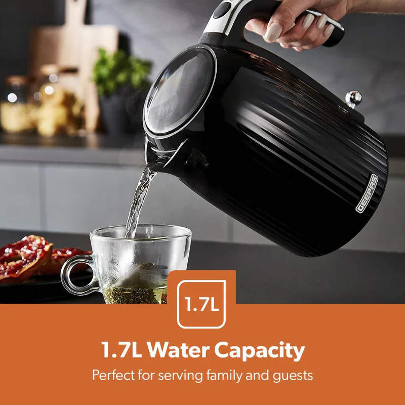 Geepas 1.7L Fluted Black Jug Kettle GK38068UK-BK | 3000W Rapid Boil | 360° Cordless Base | Auto Shut-Off & Boil-Dry Protection | Elegant Design | 2 Years Warranty - Image 5