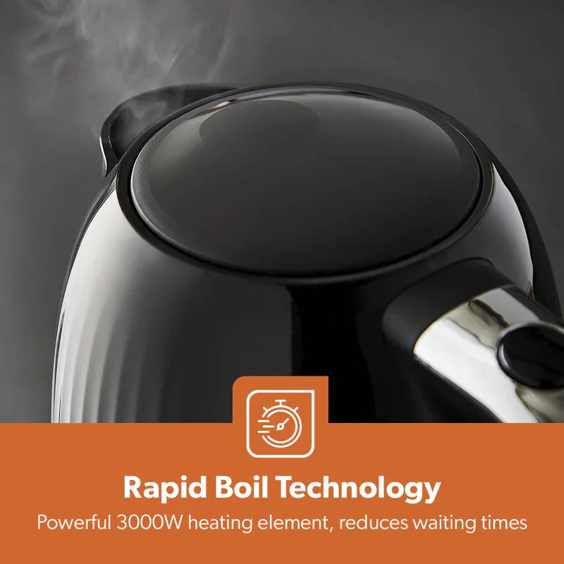 Geepas 1.7L Fluted Black Jug Kettle GK38068UK-BK | 3000W Rapid Boil | 360° Cordless Base | Auto Shut-Off & Boil-Dry Protection | Elegant Design | 2 Years Warranty - Image 7