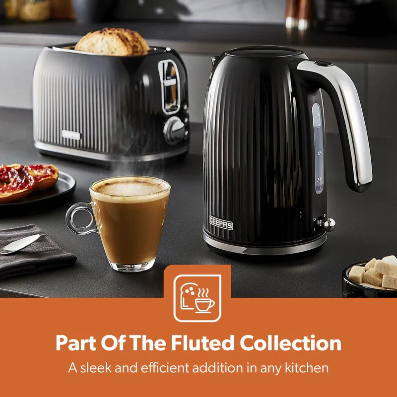 Geepas 1.7L Fluted Black Jug Kettle GK38068UK-BK | 3000W Rapid Boil | 360° Cordless Base | Auto Shut-Off & Boil-Dry Protection | Elegant Design | 2 Years Warranty - Image 8