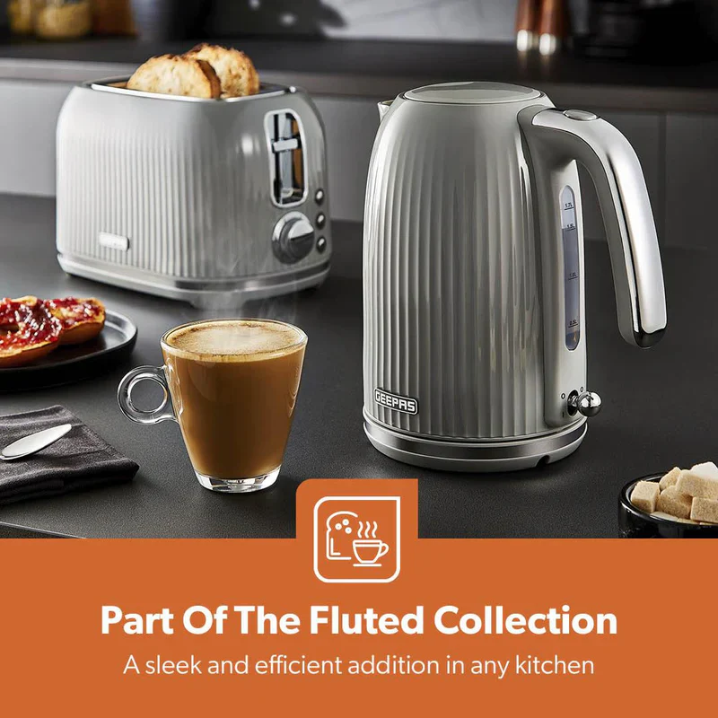 Geepas 1.7L Fluted Grey Jug Kettle GK38068UK-GR | 3000W Rapid Boil | 360° Cordless Base | Auto Shut-Off & Boil-Dry Protection | Elegant Design | 2 Years Warranty - Image 3