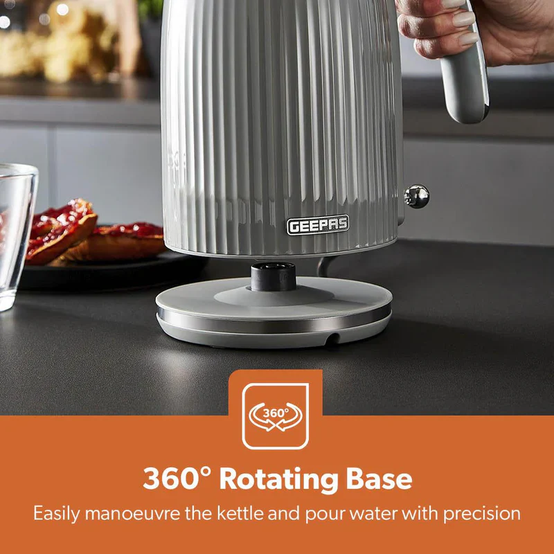 Geepas 1.7L Fluted Grey Jug Kettle GK38068UK-GR | 3000W Rapid Boil | 360° Cordless Base | Auto Shut-Off & Boil-Dry Protection | Elegant Design | 2 Years Warranty - Image 4