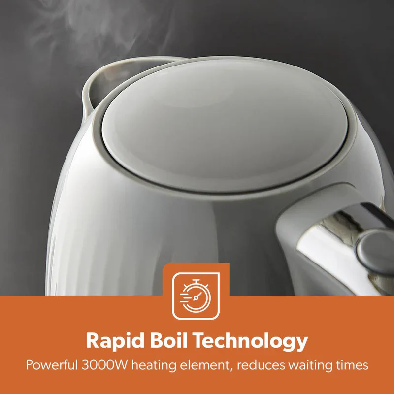 Geepas 1.7L Fluted Grey Jug Kettle GK38068UK-GR | 3000W Rapid Boil | 360° Cordless Base | Auto Shut-Off & Boil-Dry Protection | Elegant Design | 2 Years Warranty - Image 8