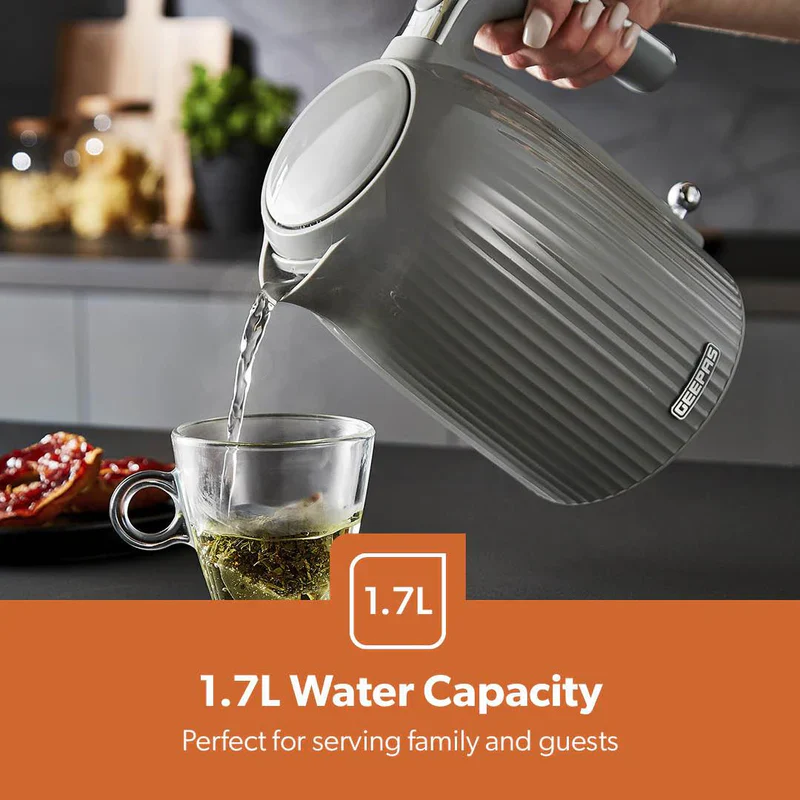 Geepas 1.7L Fluted Grey Jug Kettle GK38068UK-GR | 3000W Rapid Boil | 360° Cordless Base | Auto Shut-Off & Boil-Dry Protection | Elegant Design | 2 Years Warranty - Image 9