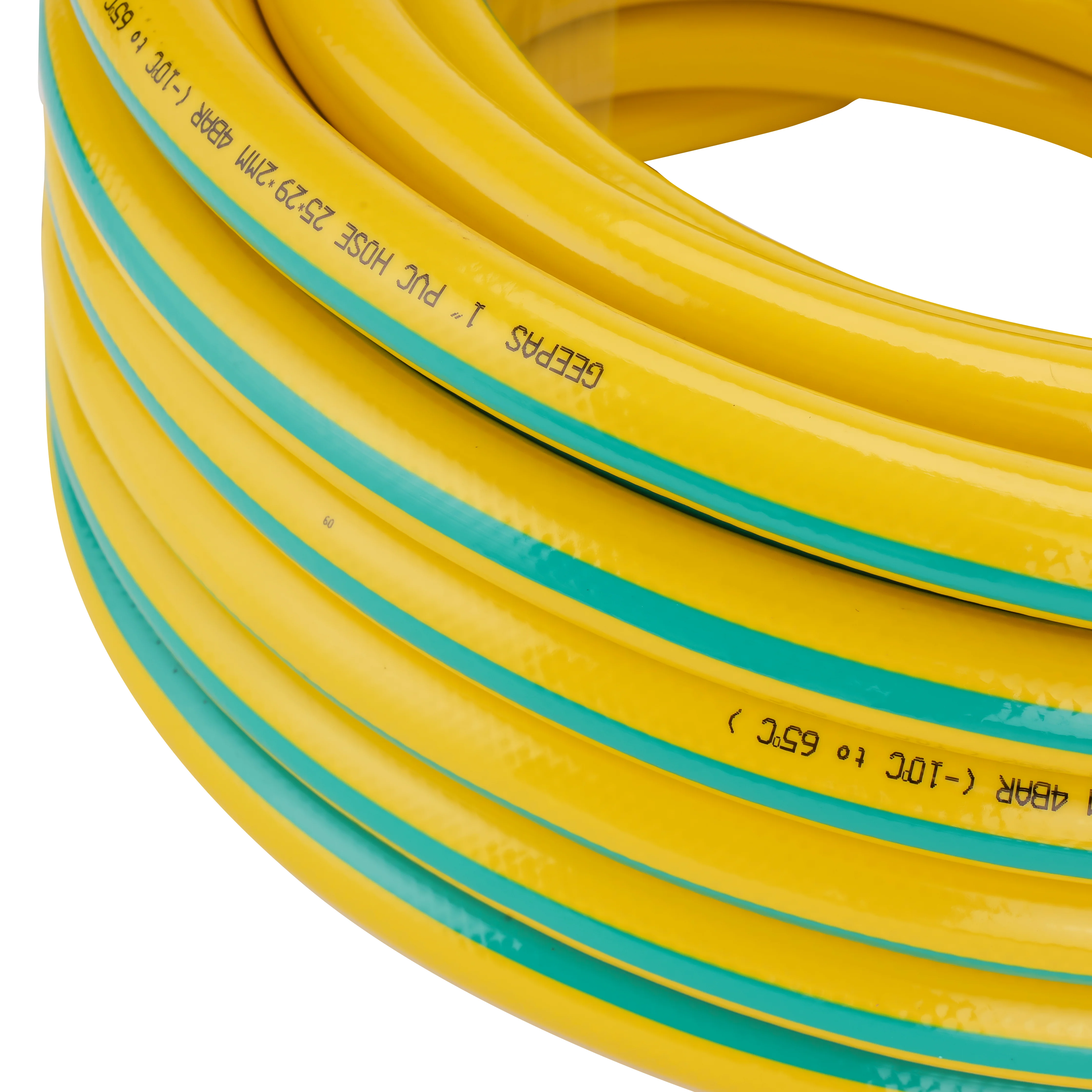 Geepas 1" PVC Hose- GWH61157 | 25M, 3-Layer Flexible Design | For Water Supply, Gardening, Cleaning | 4 Bar Pressure, Heat Resistant -10°C to 65°C | Yellow/Green. - Image 4