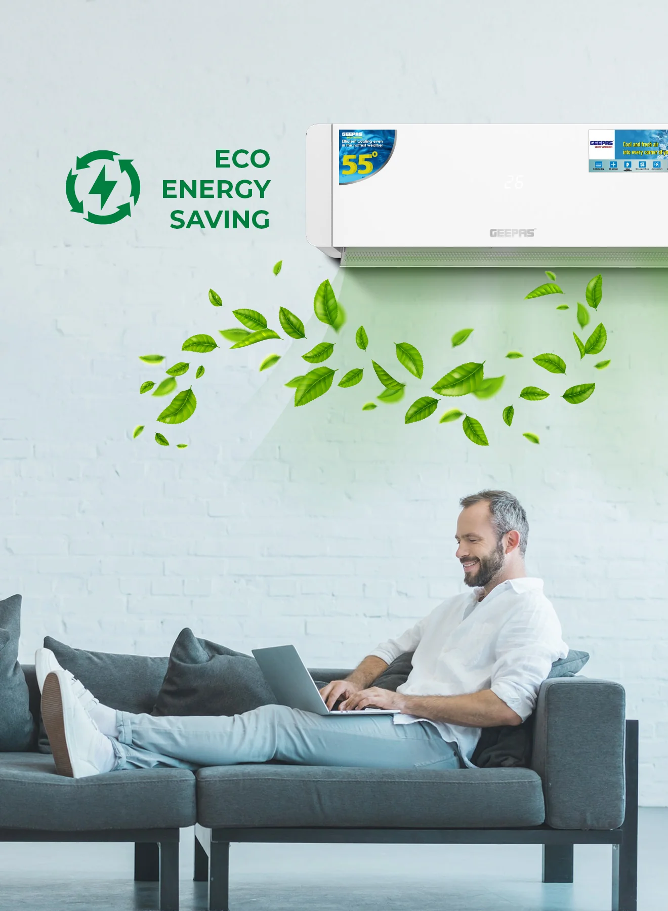 Geepas 1 Ton Smart Split Air Conditioner GACS1225CUE | 12000 BTU Cooling | Wi-Fi Control, LED Display| 4D Air Flow| Golden Fin| Self-Cleaning & 5-Year Compressor Warranty - Image 5
