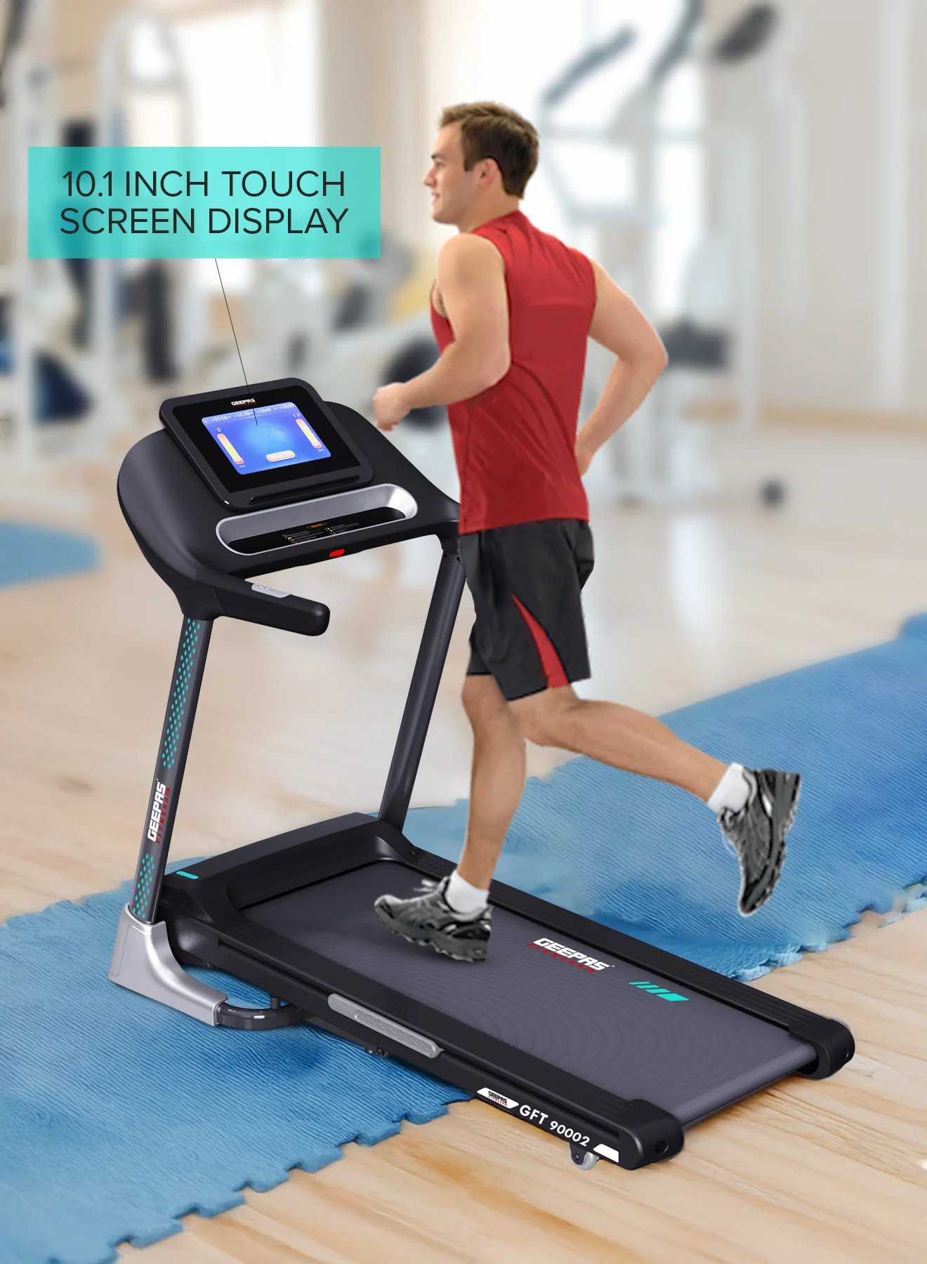 Geepas GFT90002 10.1 Inch Touch Screen Foldable Hydraulic Treadmill | 3HP Brushless Motor| 15-Level Auto Incline| 12 Preset Programs| Bluetooth App Sync| 2 Years Warranty - Image 3