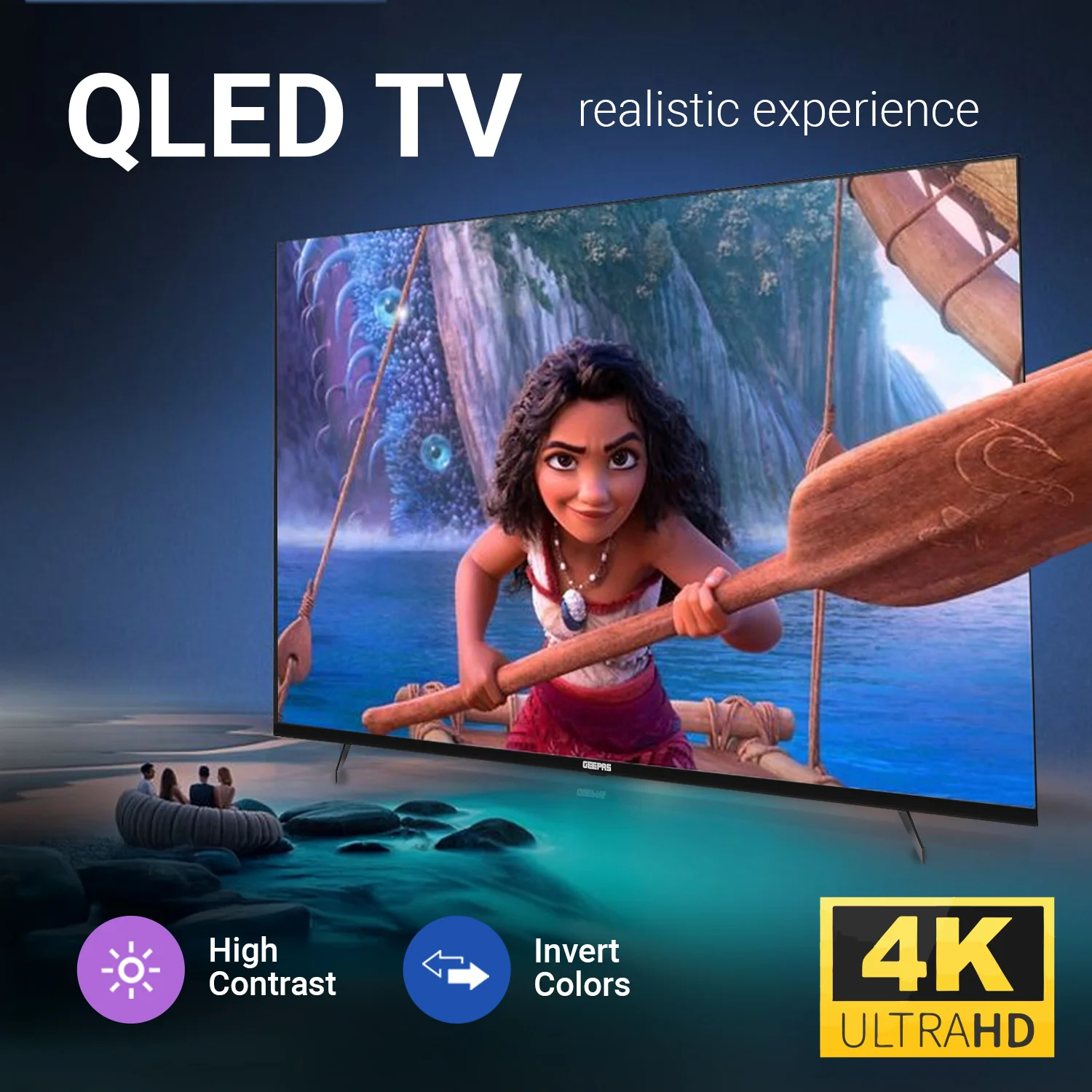 Geepas 100" Ultra HD QLED TV- GLED1007SGQLD with Remote Control | HDMI and USB Ports| Google TV| Dolby/ Pre-installed Apps like Netflix, YouTube, and Prime Video - Image 2