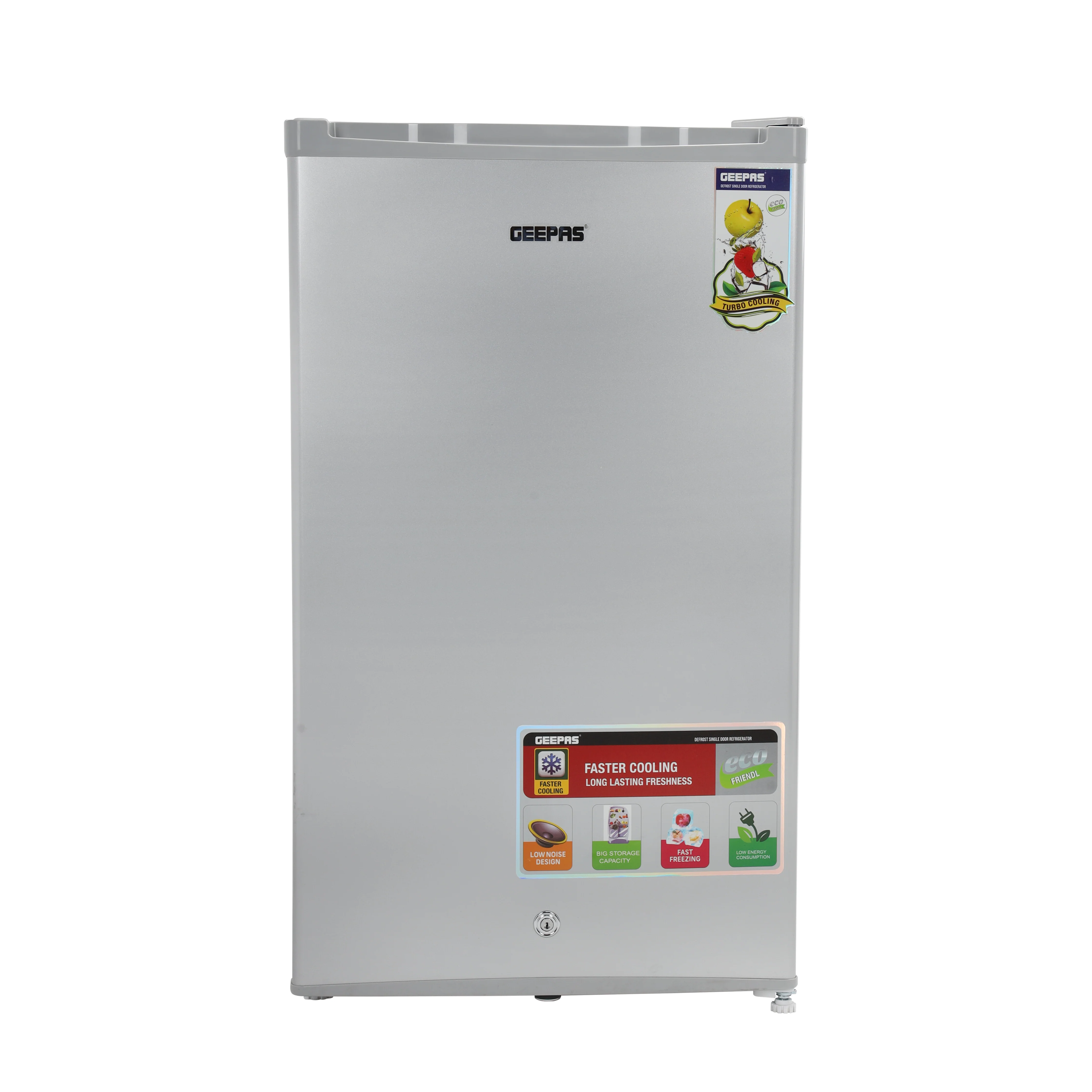 Geepas Single Door Refrigerator (GRF119SPE) with tempered glass shelves, low noise, energy saving, and tropical climate performance. Perfect for home or office use - Image 4