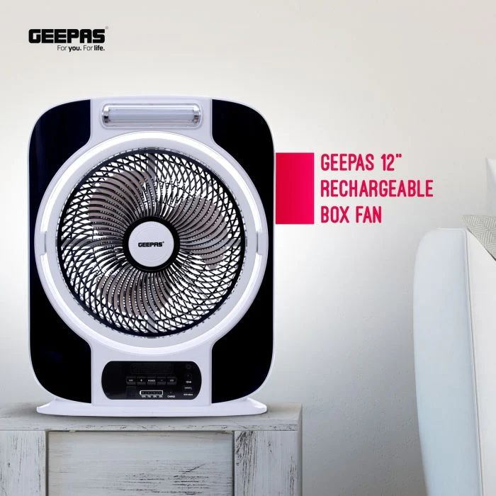 Geepas 12'' Rechargeable Box Fan - 16 Pcs Hi-Power SMD LED Light - USB Fan for Office, Home & Travel Use - 40 Hours Working  - 2 Year Warranty - Image 3