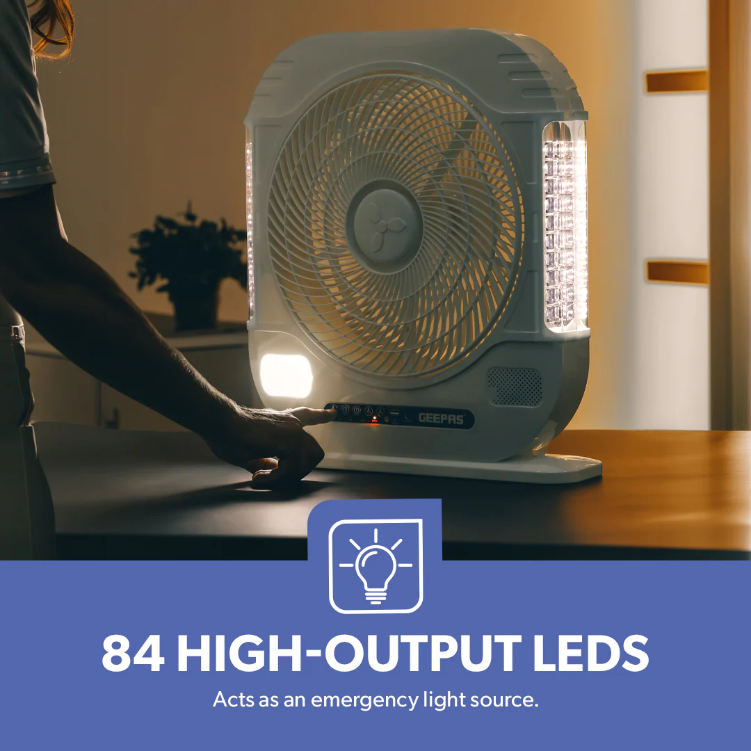 Geepas GF21190 12” Rechargeable Fan with Remote Control | 20 Hours Battery Backup| LED Light| USB Charging | Adjustable Speed| Energy Efficient Design| 2 Years Warranty - Image 5