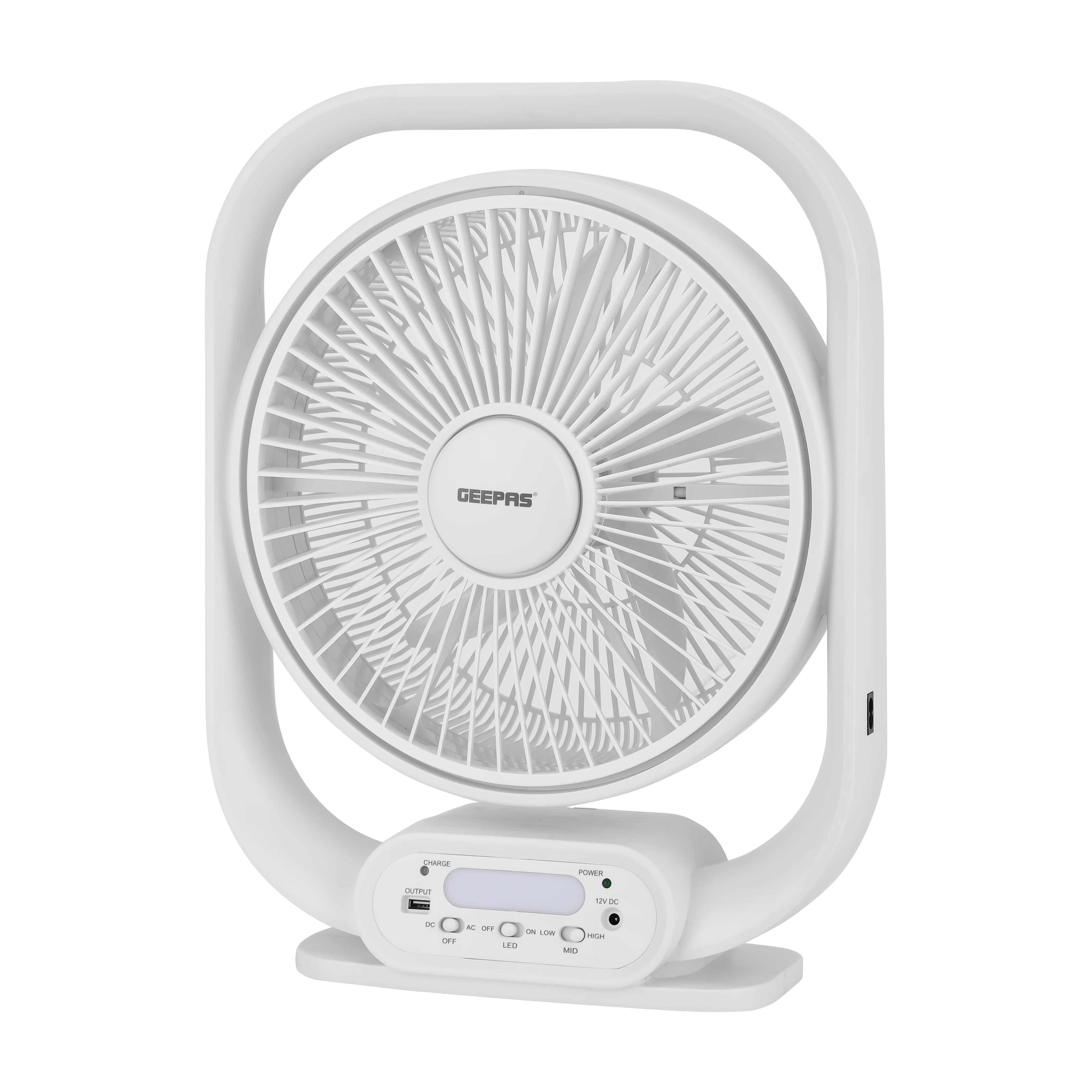 Geepas GF21189 Rechargeable 12-Inch Table Fan | Built-in LED Light | USB & Solar Charging Input| 3 Speed Settings| Long Battery Backup| Portable Design| 2 Years Warranty - Image 3