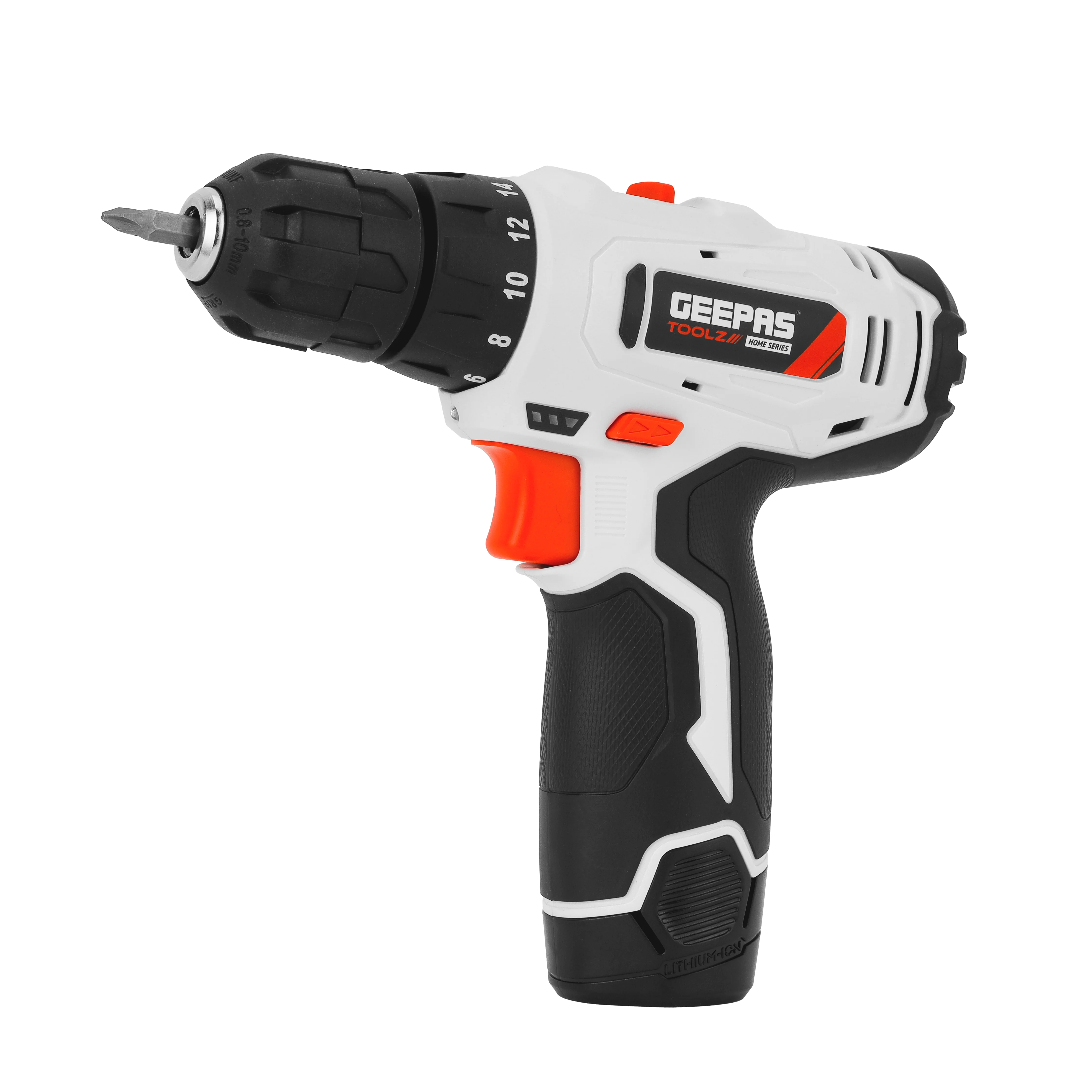 Geepas 12V Cordless Drill- GCD7628/ Chuck Size 10 mm, Perfect For Home and Business, Comfortable Grip, Ergonomic Design/ Includes Accessories, Battery and Charger/ White - Image 6