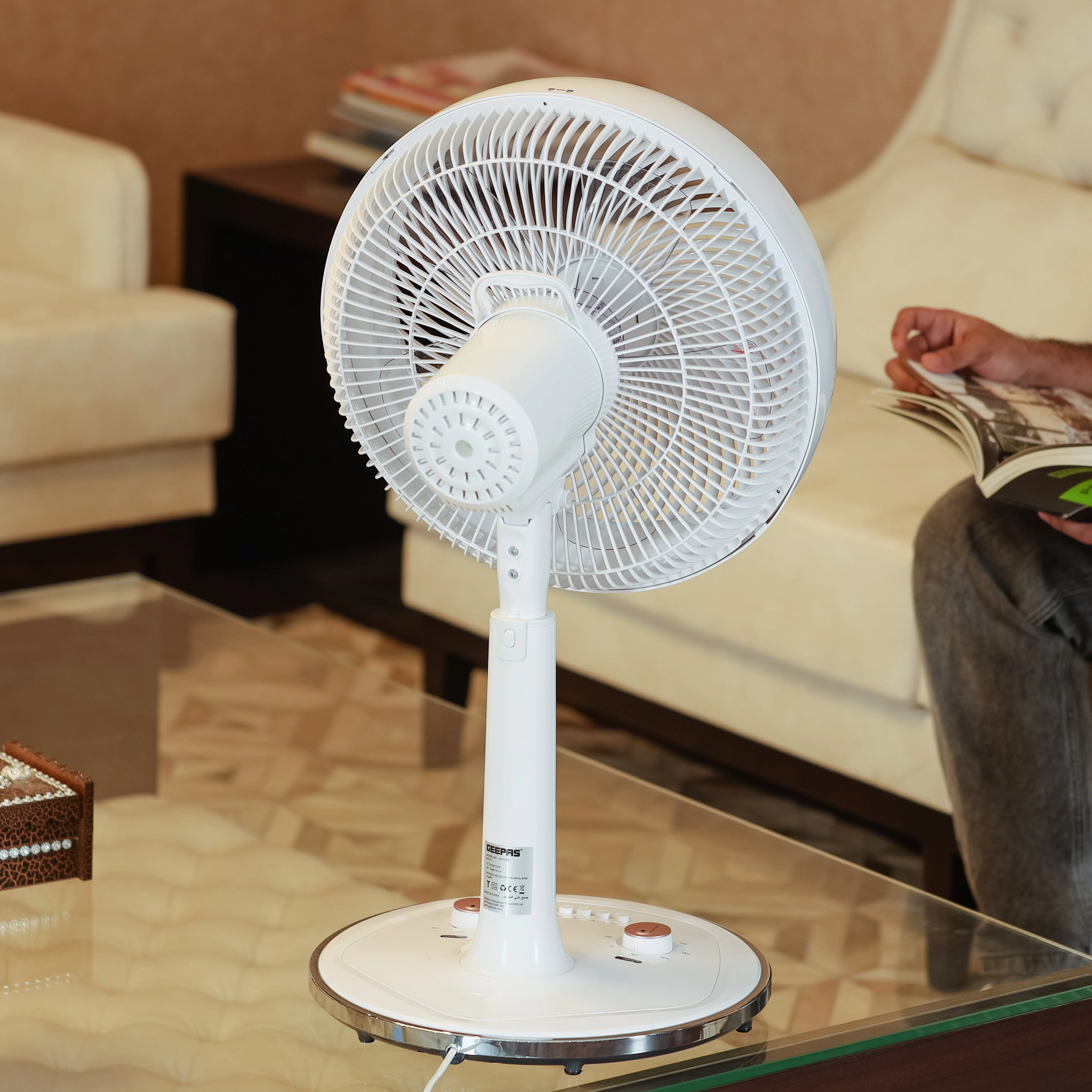 Geepas 14" Desk Fan GF21202 | Korean Style Table Fan with 3 Speeds, Wide Angle Oscillation & Powerful 60W Motor for Efficient Cooling | 2 Years Warranty - Image 3
