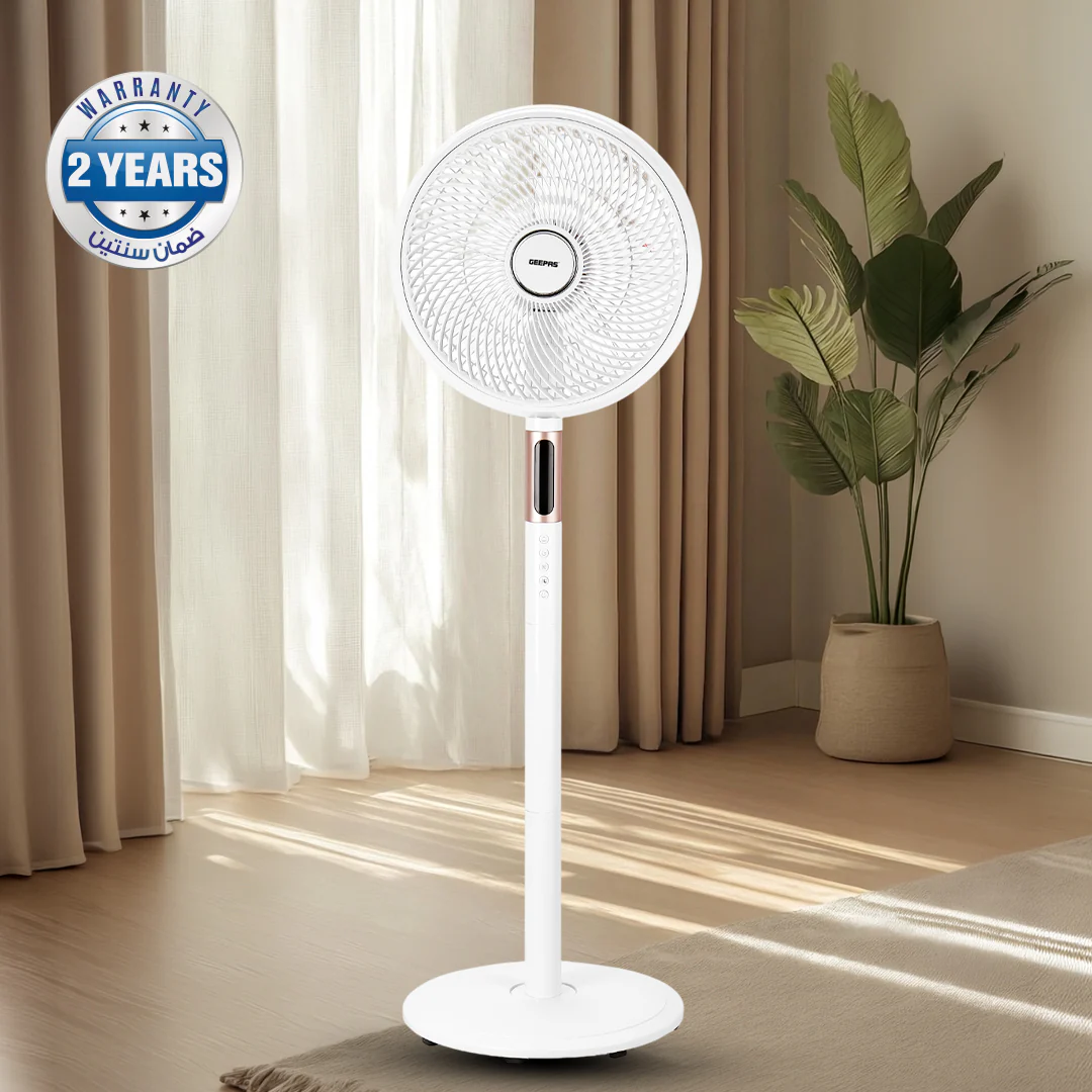 Geepas GF21205 14” Stand Fan with Remote Control | Scandi Series, 60W Motor| 3-Speed| 8H Timer| 5-Blade Air Circulation| Wide Oscillation| Korean Style| 2 Years Warranty - Image 2