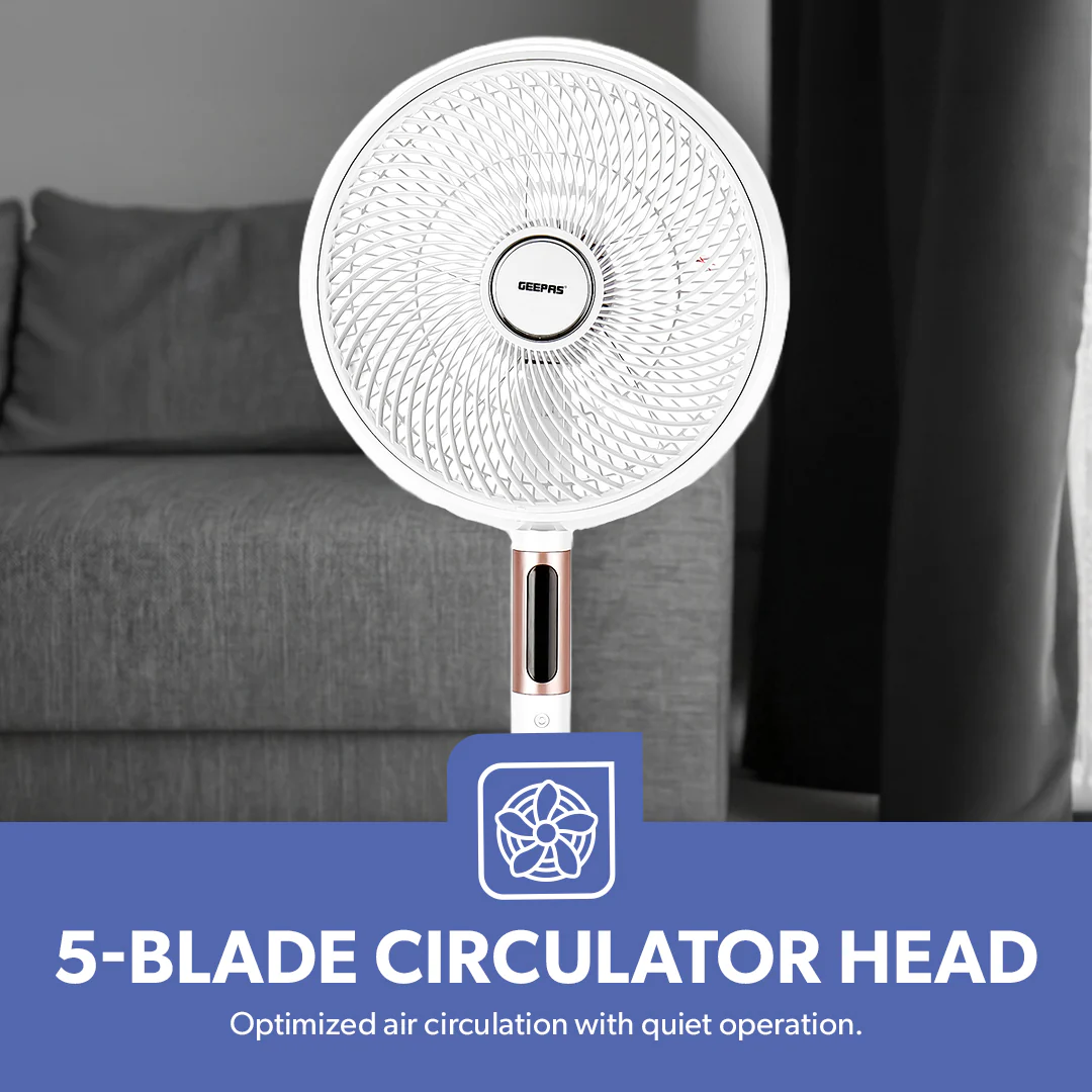 Geepas GF21205 14” Stand Fan with Remote Control | Scandi Series, 60W Motor| 3-Speed| 8H Timer| 5-Blade Air Circulation| Wide Oscillation| Korean Style| 2 Years Warranty - Image 4
