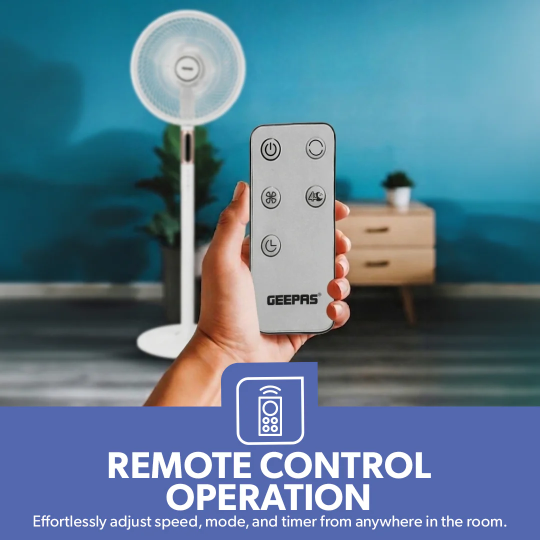 Geepas GF21205 14” Stand Fan with Remote Control | Scandi Series, 60W Motor| 3-Speed| 8H Timer| 5-Blade Air Circulation| Wide Oscillation| Korean Style| 2 Years Warranty - Image 6