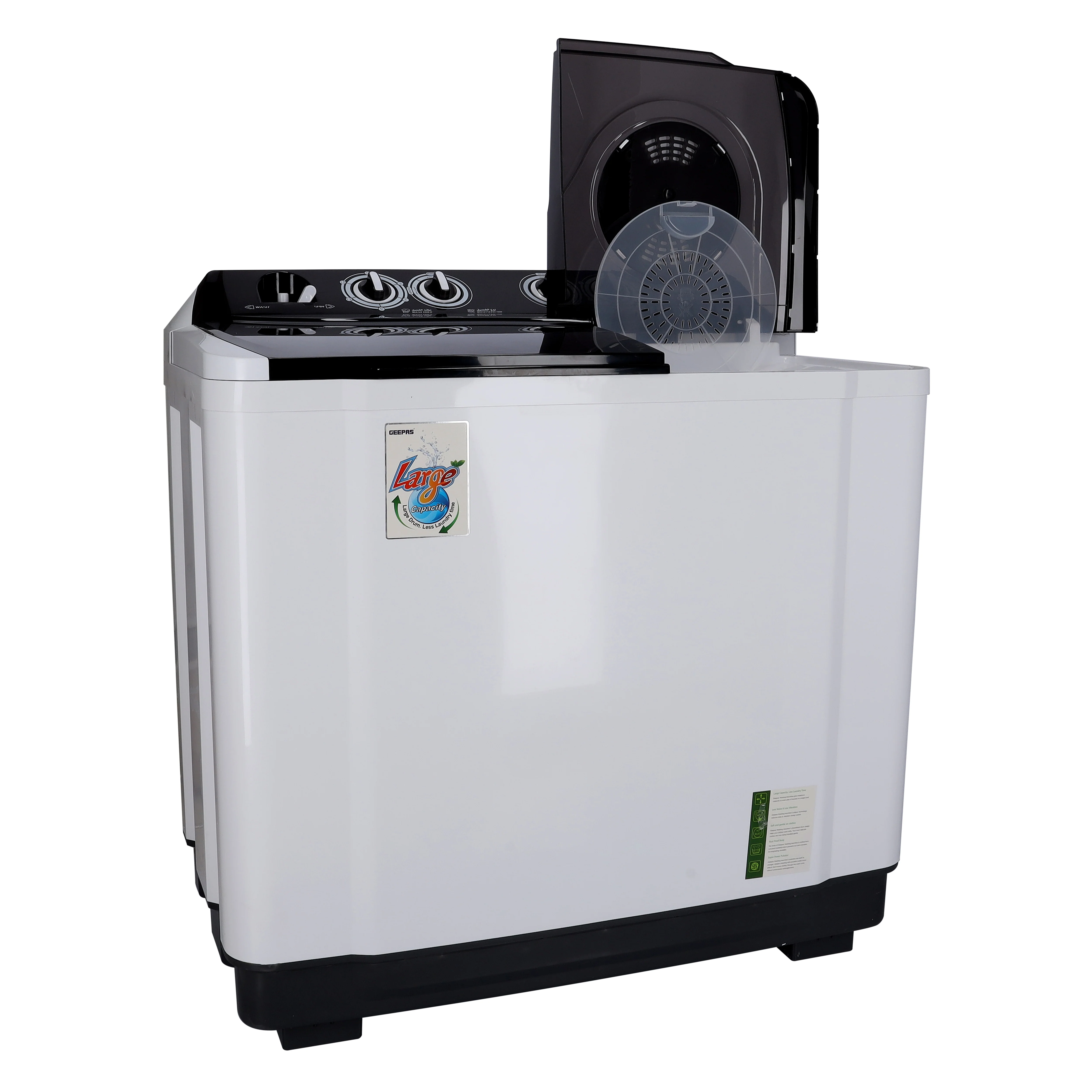 Geepas GSWM18012 Twin Tub Semi Automatic Washing Machine | 15Kg Capacity | Air Dry Function| Bubble Marker Wash | Dual Water Inlet | 700W Power & 220-240V Operation - Image 4