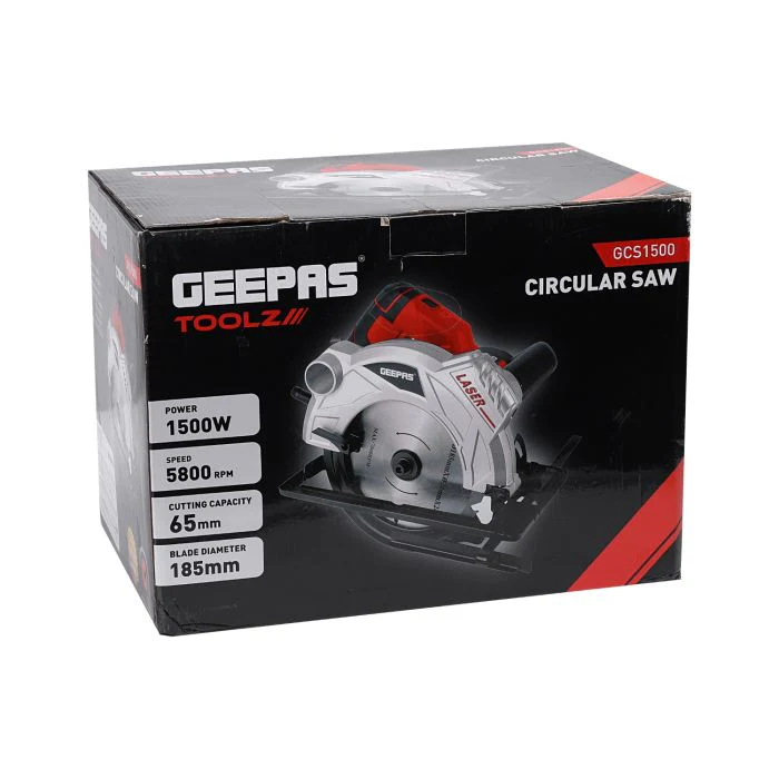 Geepas 1500W 185mm - Multi-Purpose Circular Saw, Bevel Angle Joint Cuts - Blade 65mm Cutting Depth, Dust Extraction, Depth & Angle Adjustment | Ideal for Wood, Mild Steel & Plastic - Image 3