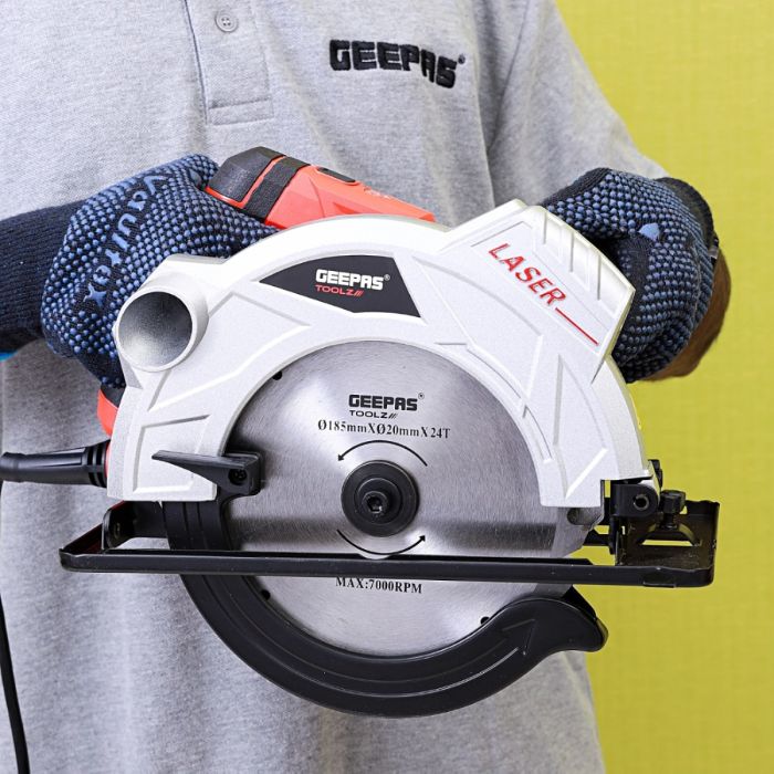 Geepas 1500W 185mm - Multi-Purpose Circular Saw, Bevel Angle Joint Cuts - Blade 65mm Cutting Depth, Dust Extraction, Depth & Angle Adjustment | Ideal for Wood, Mild Steel & Plastic - Image 6