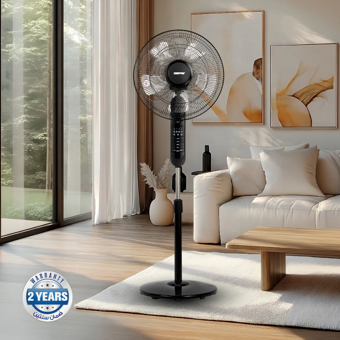 Geepas GF9489 16 Inch Stand Fan with Remote Control | 60W Powerful Motor | 3 Speed Settings| 7.5 Hour Timer | Adjustable Height | Oscillation Function | 2 Years Warranty - Image 2