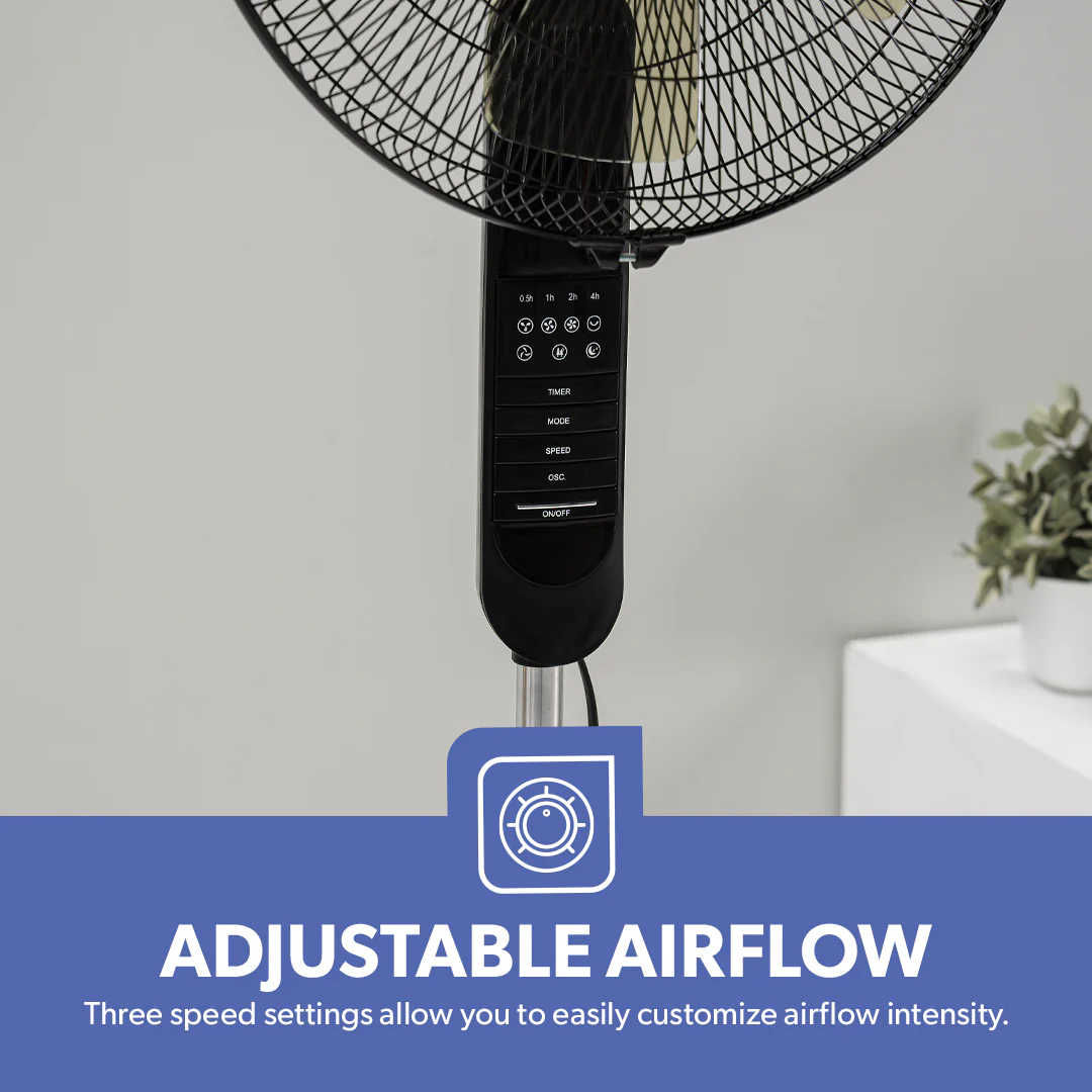 Geepas GF9489 16 Inch Stand Fan with Remote Control | 60W Powerful Motor | 3 Speed Settings| 7.5 Hour Timer | Adjustable Height | Oscillation Function | 2 Years Warranty - Image 3