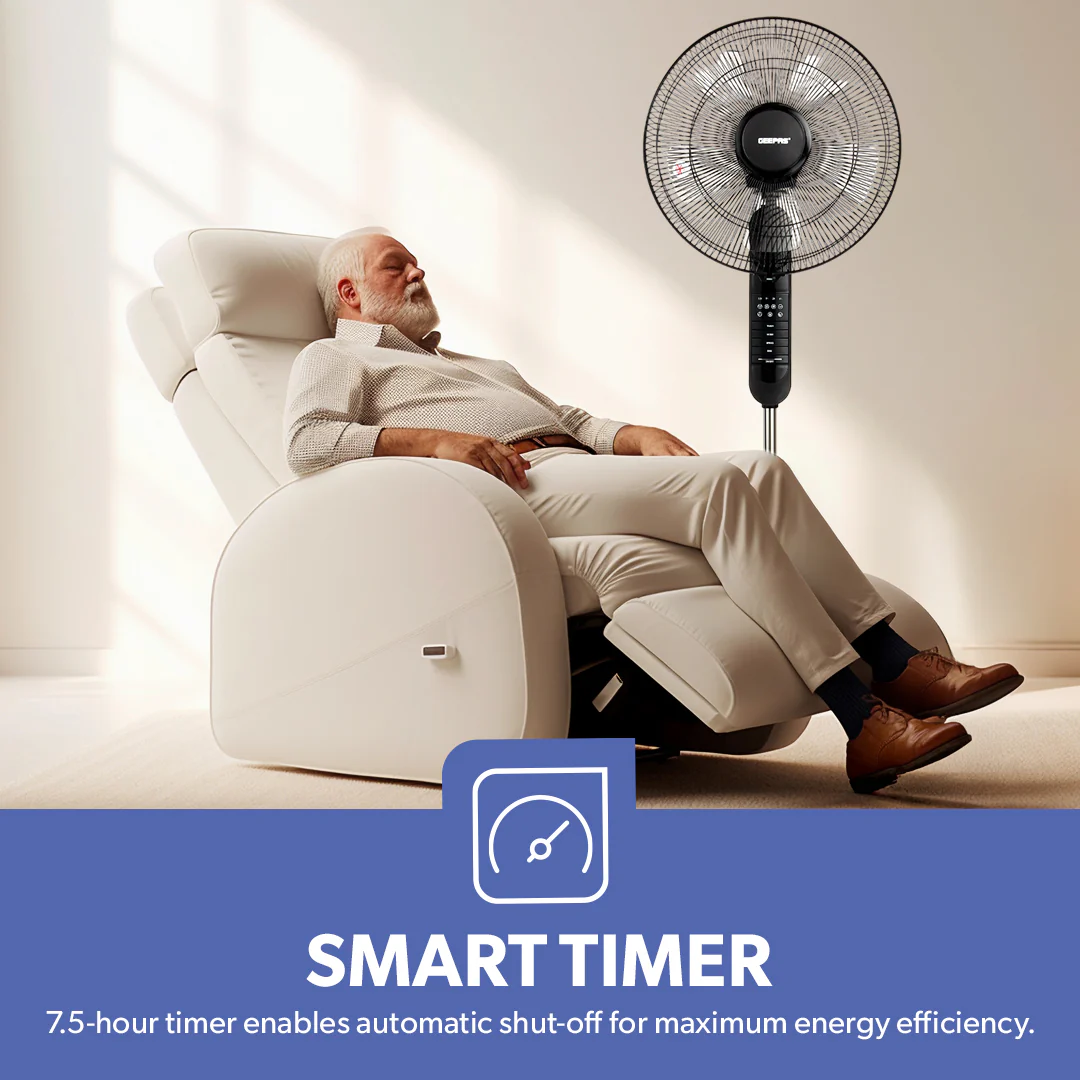 Geepas GF9489 16 Inch Stand Fan with Remote Control | 60W Powerful Motor | 3 Speed Settings| 7.5 Hour Timer | Adjustable Height | Oscillation Function | 2 Years Warranty - Image 4