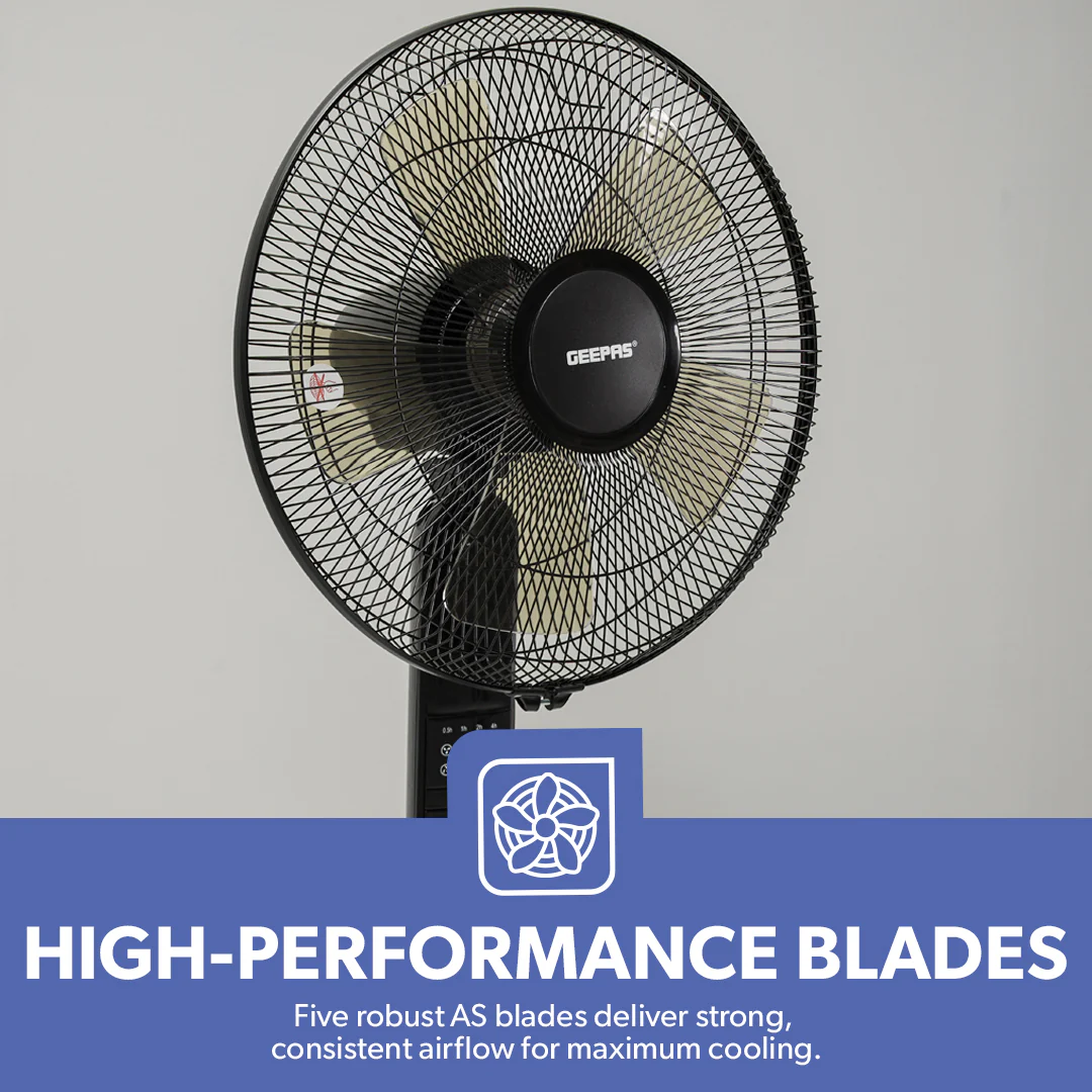 Geepas GF9489 16 Inch Stand Fan with Remote Control | 60W Powerful Motor | 3 Speed Settings| 7.5 Hour Timer | Adjustable Height | Oscillation Function | 2 Years Warranty - Image 6