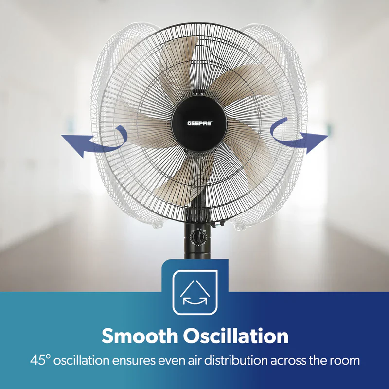 Geepas GF9488 16 Inch Stand Fan |Powerful Copper Motor for Efficient Cooling| 3Speed Settings| Adjustable Height| Oscillation Function| Quiet Operation| 2 Years Warranty - Image 3