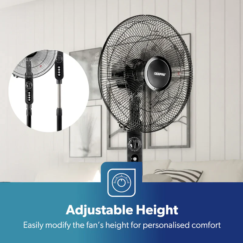 Geepas GF9488 16 Inch Stand Fan |Powerful Copper Motor for Efficient Cooling| 3Speed Settings| Adjustable Height| Oscillation Function| Quiet Operation| 2 Years Warranty - Image 4