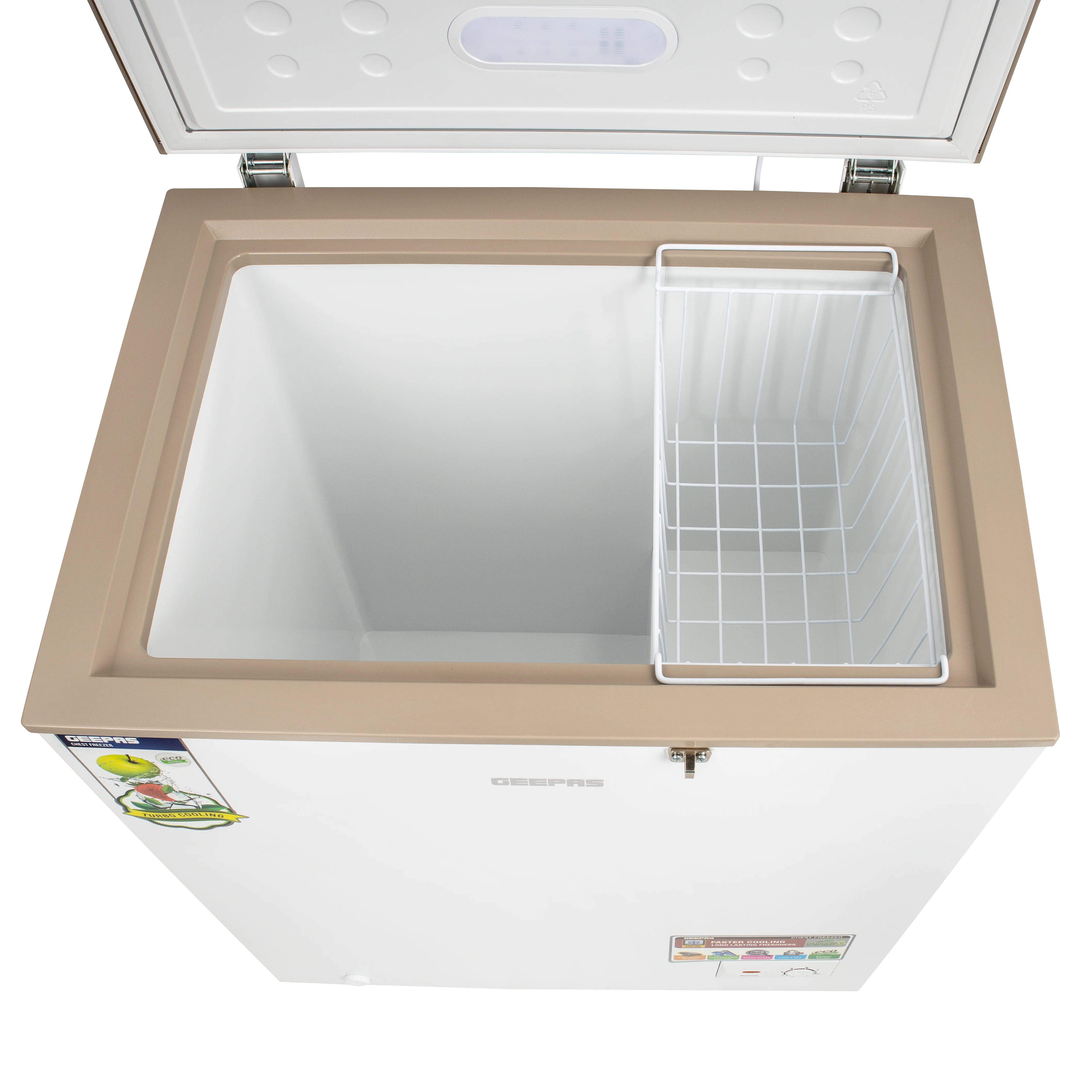 Geepas GCF1706WAH Chest Freezer | 170L Capacity |-18°C Deep Freezer with LED Light, Lock & Adjustable Thermostat | 115W Energy-Efficient Cooling  | 1 Year Warranty - Image 5