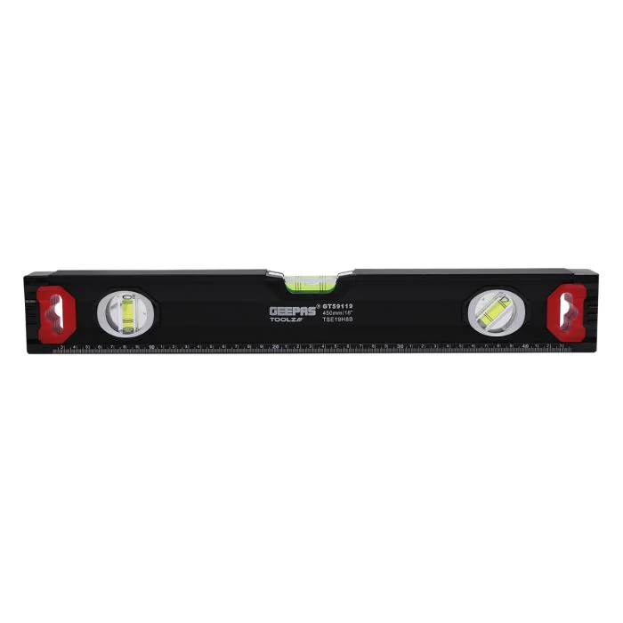 Geepas 18-Inch Spirit Level - Horizontal/Vertical/45-Degree, Measuring Shock Resistant End Caps | Rubberized Hand Grip | Vial Accuracy 0.5mm, Magnetic Edges With Heavy Duty Aluminium Frame - Image 4