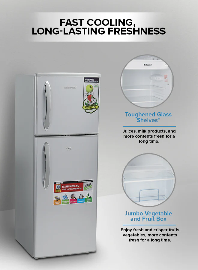 Geepas Double Door Refrigerator - Durable Double Door Refrigerator, Gross 180L & Net 132L capacity, Fast Cooling & Preserves Freshness, Low Noise, Energy Efficient, In-Built Deodorizer - Image 4