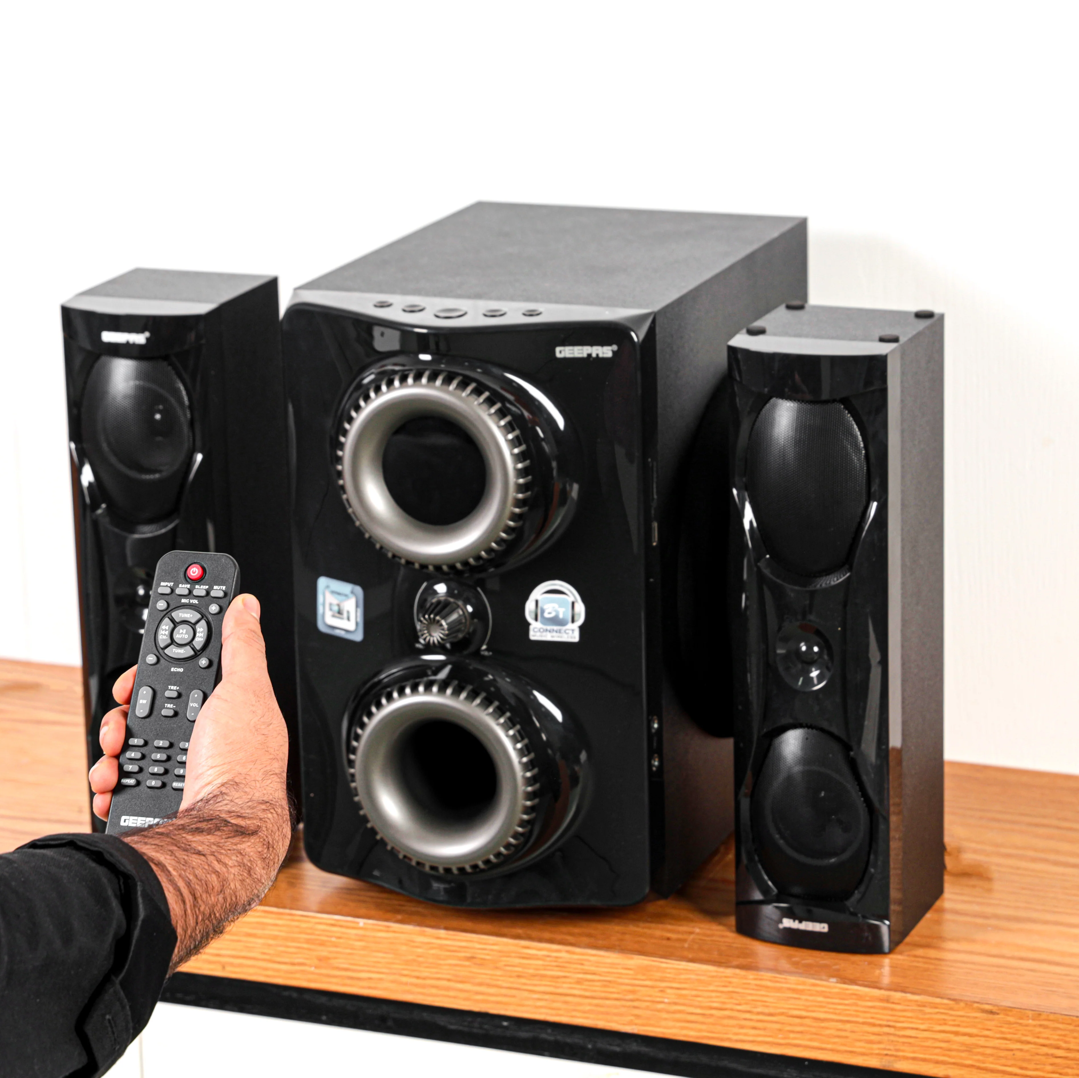 Geepas 2.1 CH Multimedia Speaker System with Remote Control- GMS8507N/ USB, SD, FM, Bluetooth and Karaoke Function/ 50000 W PMPO Audio Experience, Digital LED Display - Image 3