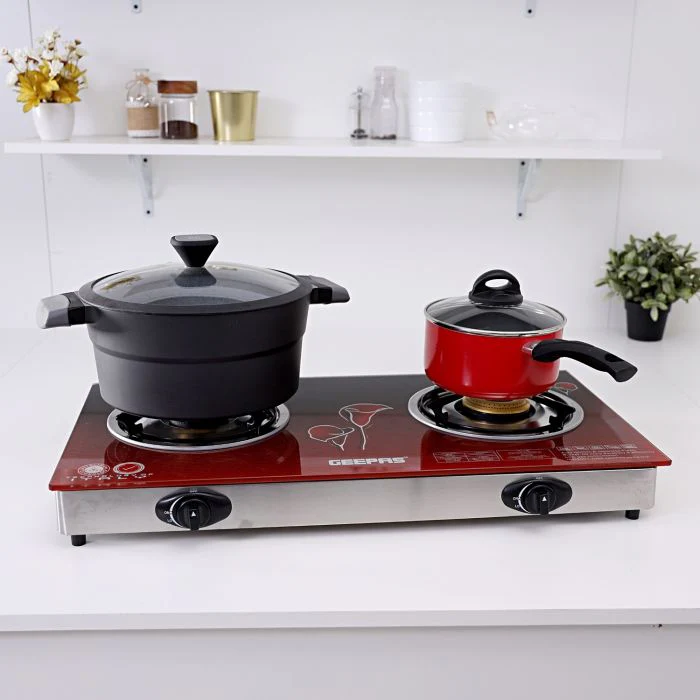 Geepas Glass Top Gas Cooker GK5602 |2 High-Efficiency Burners |8mm Thick Tempered Glass Top |Auto Ignition, Sturdy Pan Supports & Easy to Clean Design for Modern Kitchens - Image 4