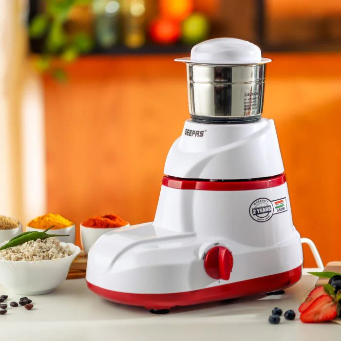 Geepas 2-IN-1 Mixer Grinder- GSB5446| 550W Powerful Motor with Stainless Steel Jars and Blades, Unbreakable Polycarbonate Jar Caps| Ergonomic Design, Overload Protector - Image 3