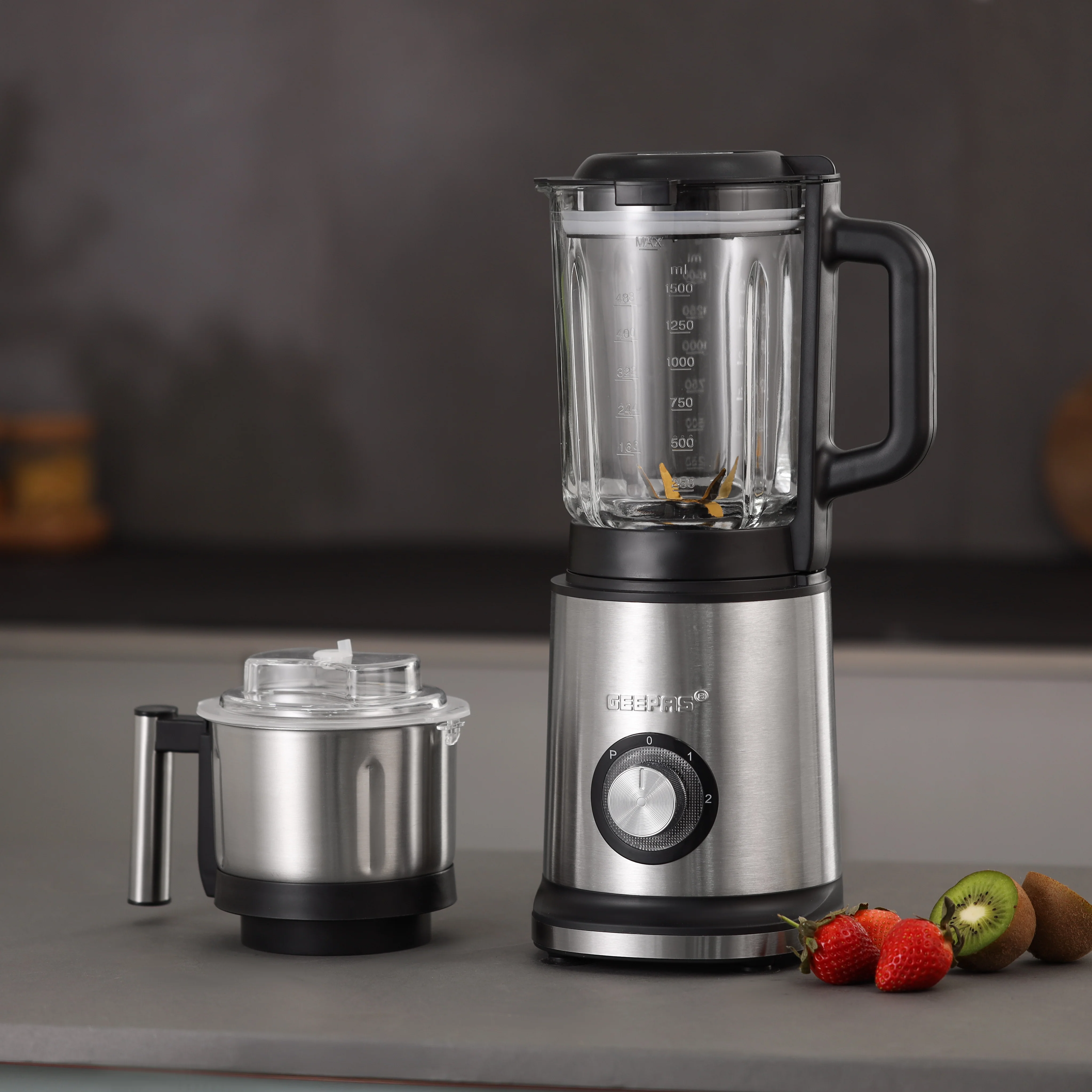 Geepas 2-in-1 Professional Blender- GSB44050/ 1200W/ 2.2 Liter Transparent Jar & Stainless Steel Grinder Attachment/2 Speed Settings/ LED Light Indicator/2 Years Warranty - Image 2