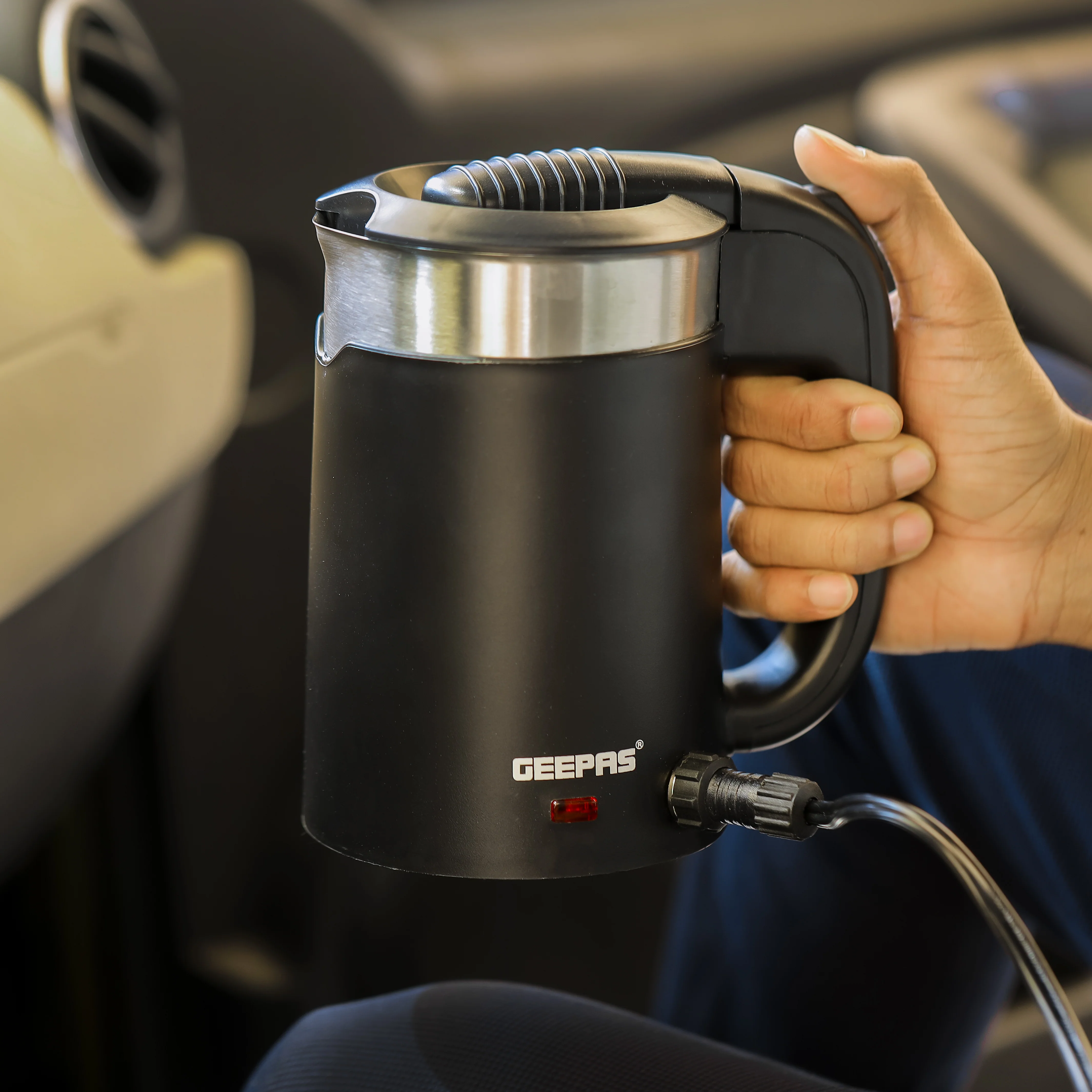 2-in-1 Double Layer Traveller's Kettle, 0.5L Kettle, GK38055 | 12V Portable Electric Car Kettle | Stainless Steel Coffee Mug with Cigarette Lighter Charger - Image 3
