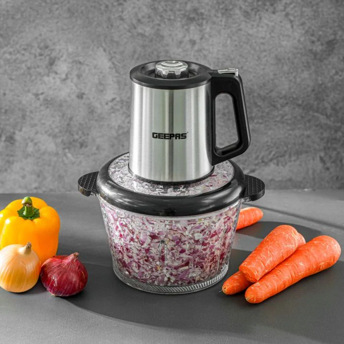 Geepas GMC42026 Multi Chopper | 500W Powerful Motor, 2L Durable Glass Bowl| 3-Speed Button Control| Stainless Steel Double Blades | Safety Protector | 2-Year Warranty - Image 3
