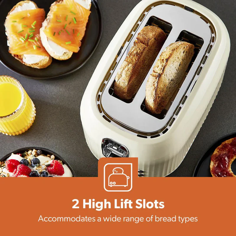 Geepas Fluted Bread Toaster GBT36558UK-CR – 2 Slice, 6 Browning Levels, Removable Crumb Tray, Defrost & Reheat, Ideal for All Bread Types, 2-Year Warranty, Cream - Image 10
